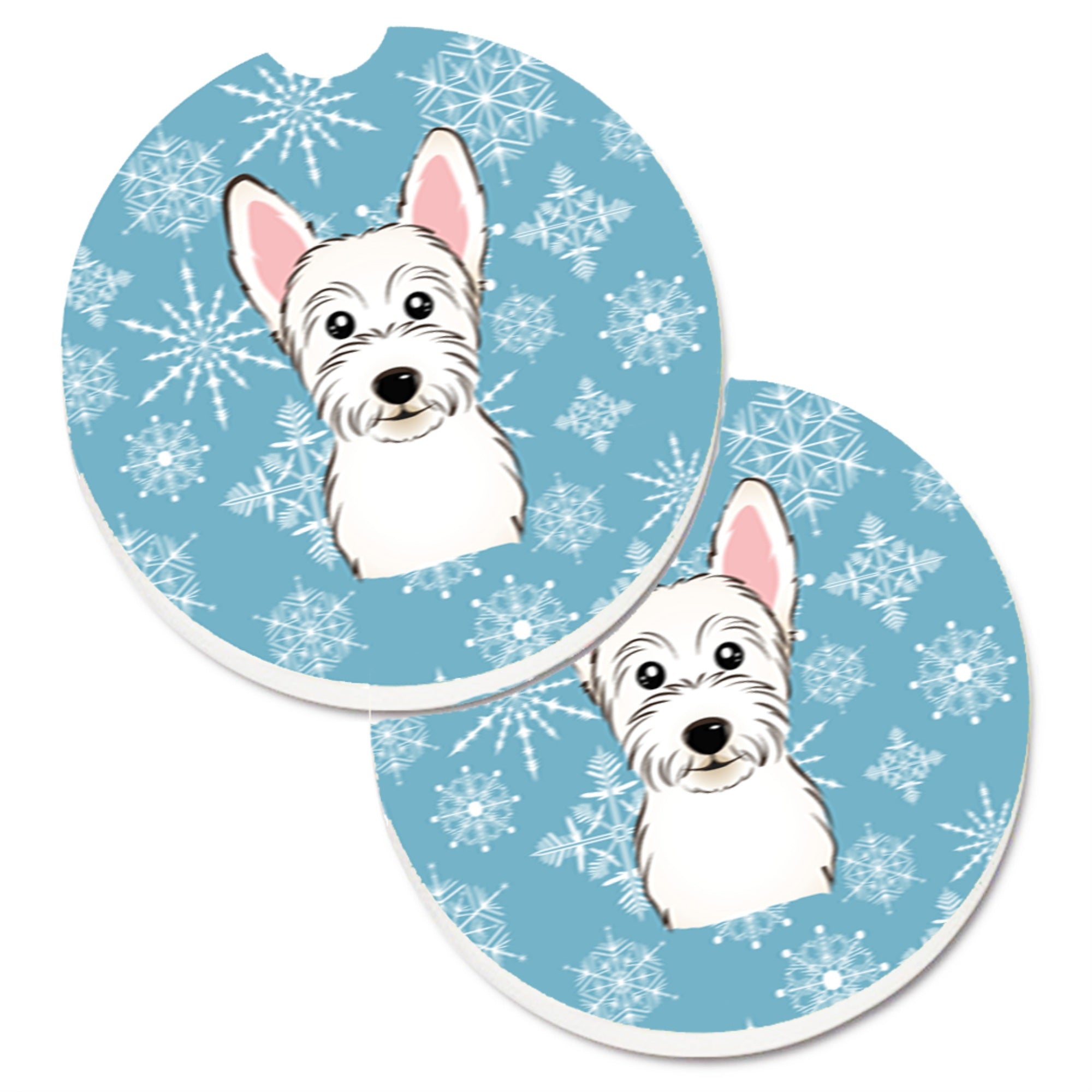 'Caroline'S Treasures Snowflake Westie Set Of 2 Cup Holder Car Coasters Bb1660Carc, 2.56, Multicolor''