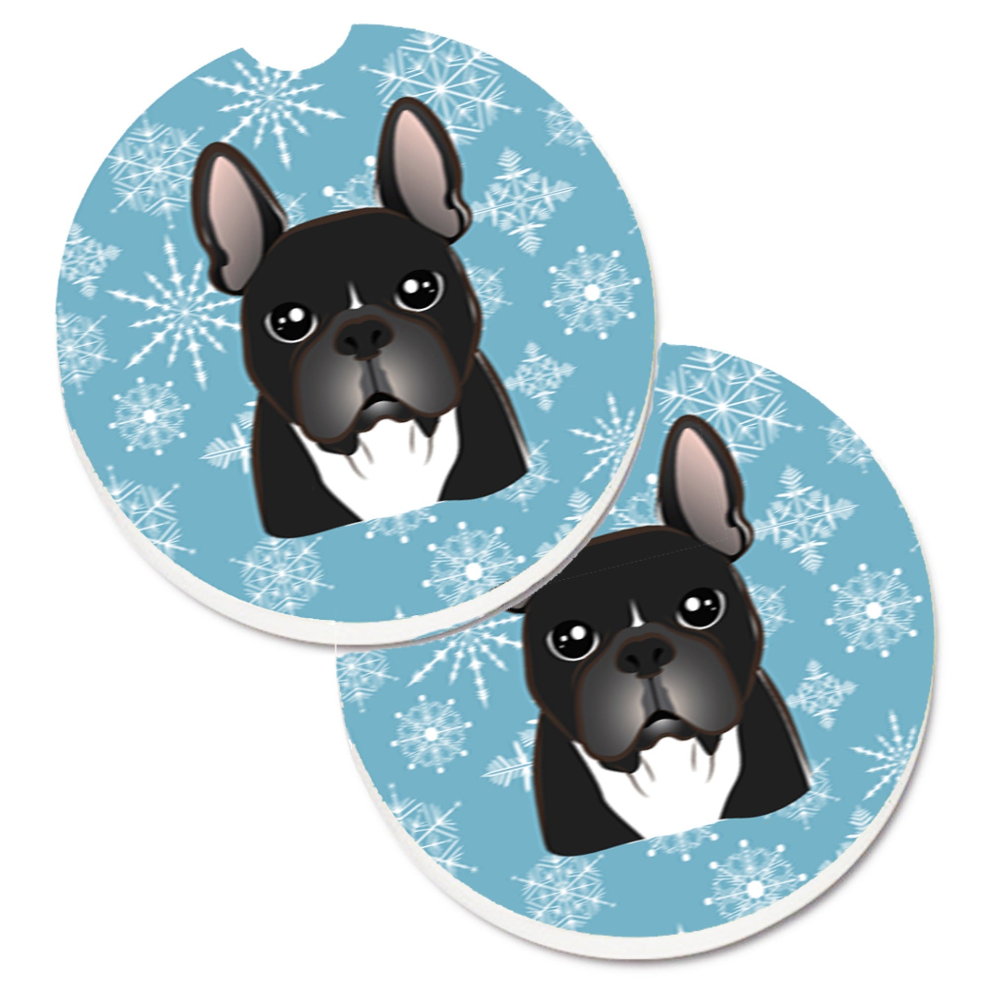 'Caroline'S Treasures Snowflake French Bulldog Set Of 2 Cup Holder Car Coasters Bb1661Carc, 2.56, Multicolor''