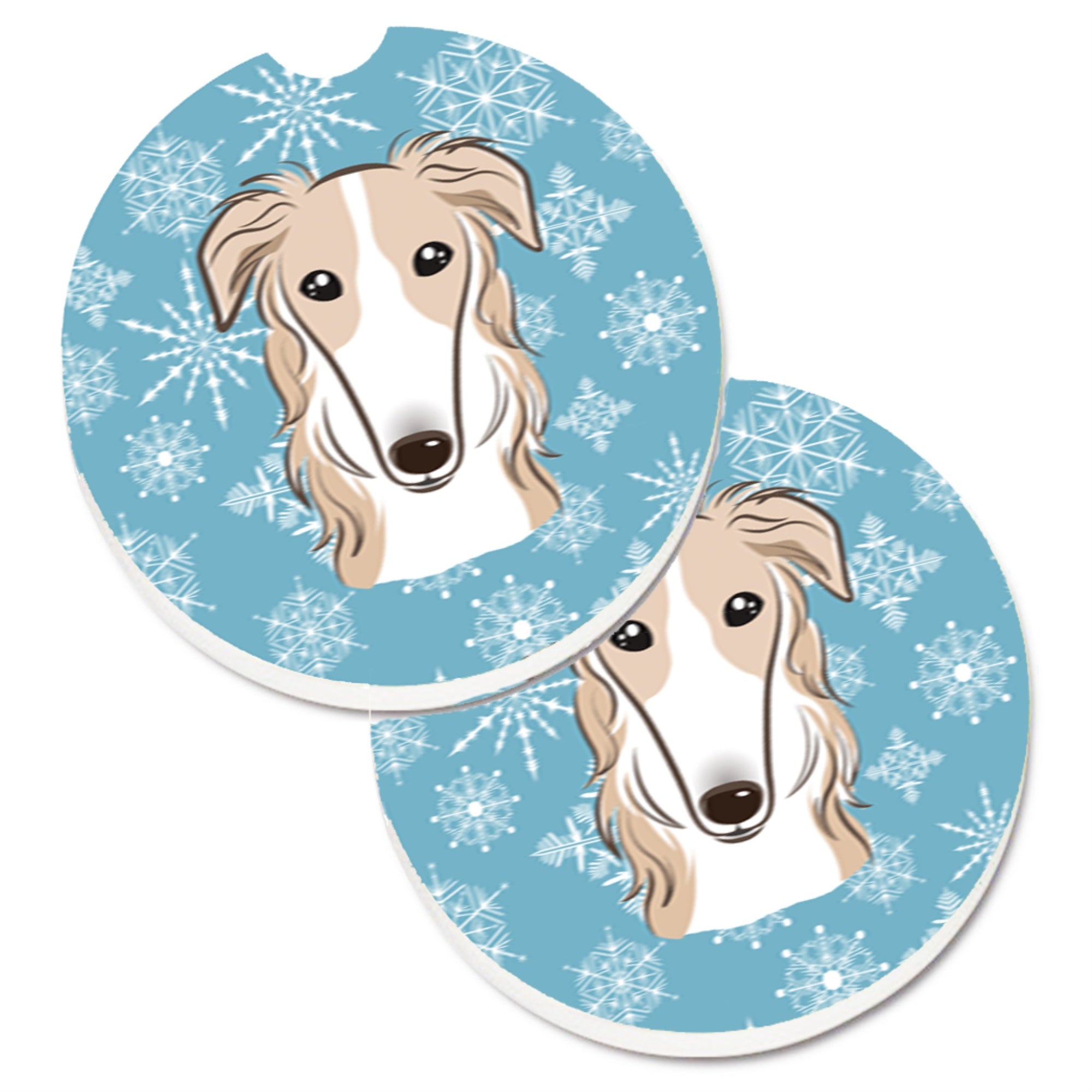 'Caroline'S Treasures Snowflake Borzoi Set Of 2 Cup Holder Car Coasters Bb1662Carc, 2.56, Multicolor''