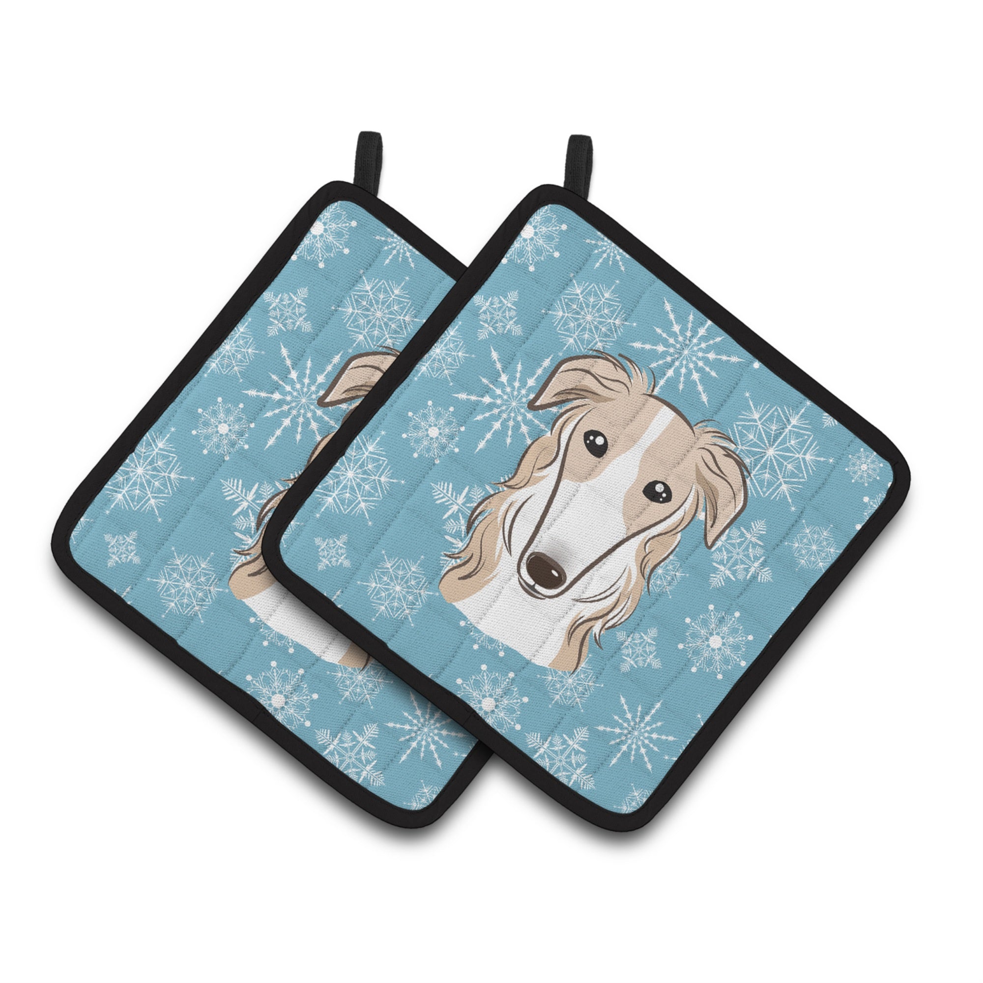 'Caroline'S Treasures Snowflake Borzoi Pair Of Pot Holders Bb1662Pthd, 7.5Hx7.5W, Multicolor''