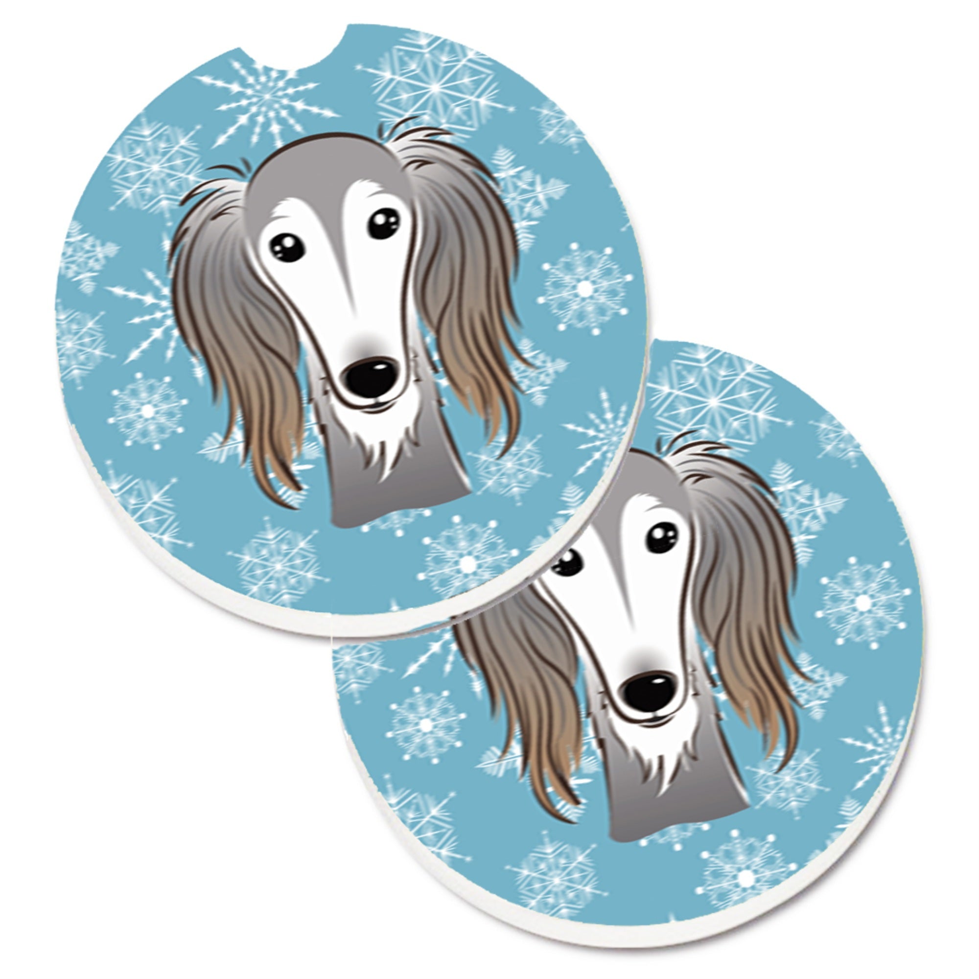 'Caroline'S Treasures Snowflake Saluki Set Of 2 Cup Holder Car Coasters Bb1663Carc, 2.56, Multicolor''