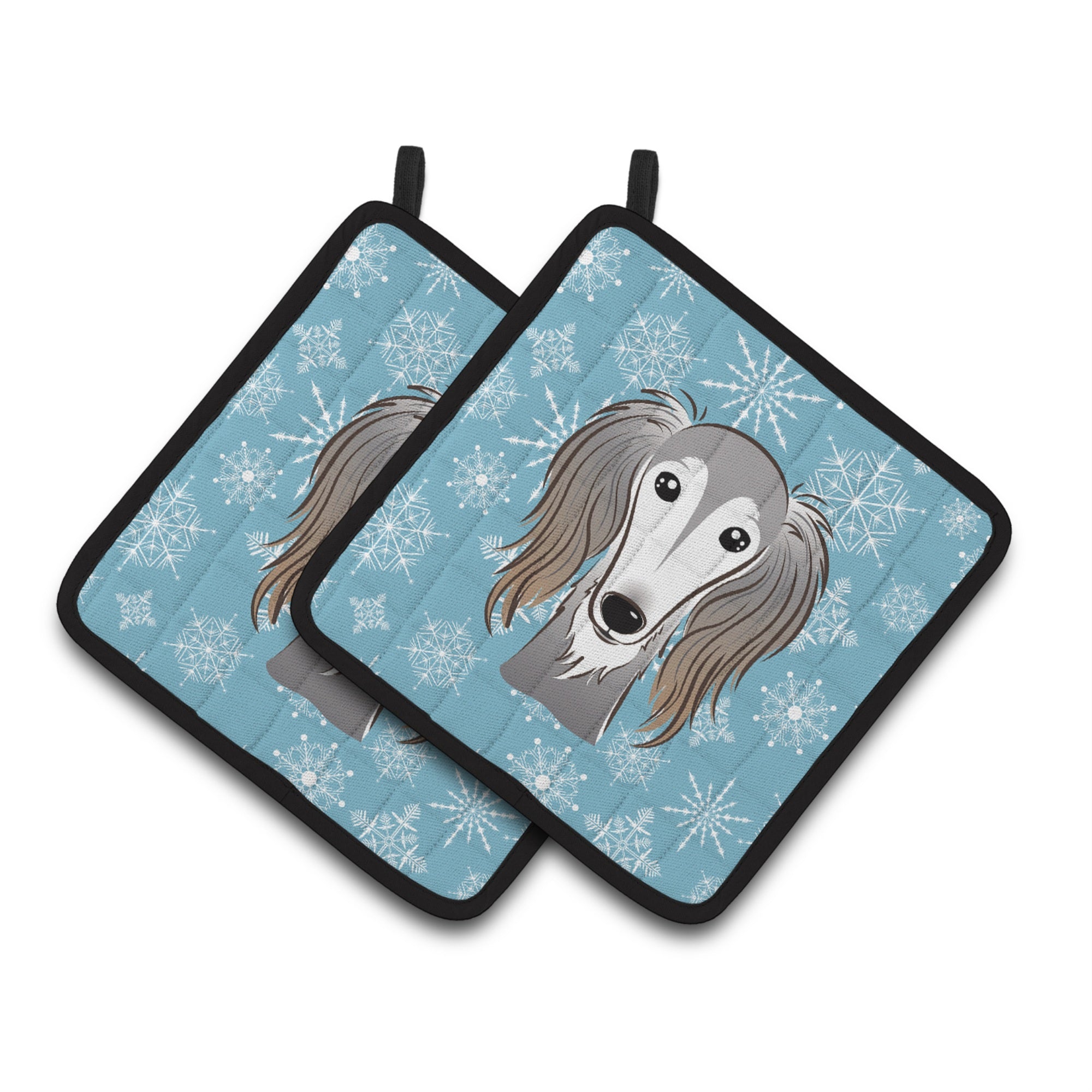 'Caroline'S Treasures Snowflake Saluki Pair Of Pot Holders Bb1663Pthd, 7.5Hx7.5W, Multicolor''