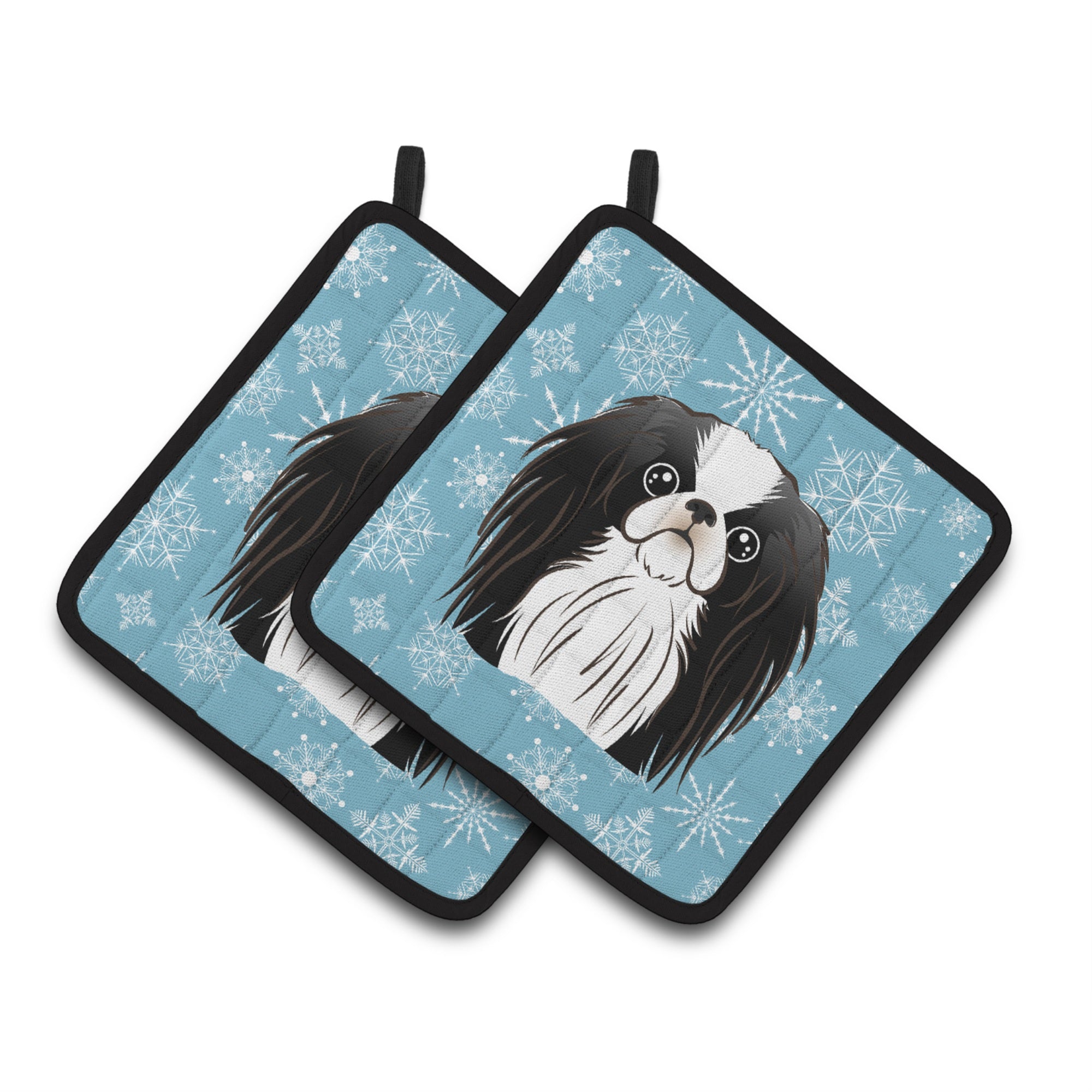 'Caroline'S Treasures Snowflake Japanese Chin Pair Of Pot Holders Bb1664Pthd, 7.5Hx7.5W, Multicolor''