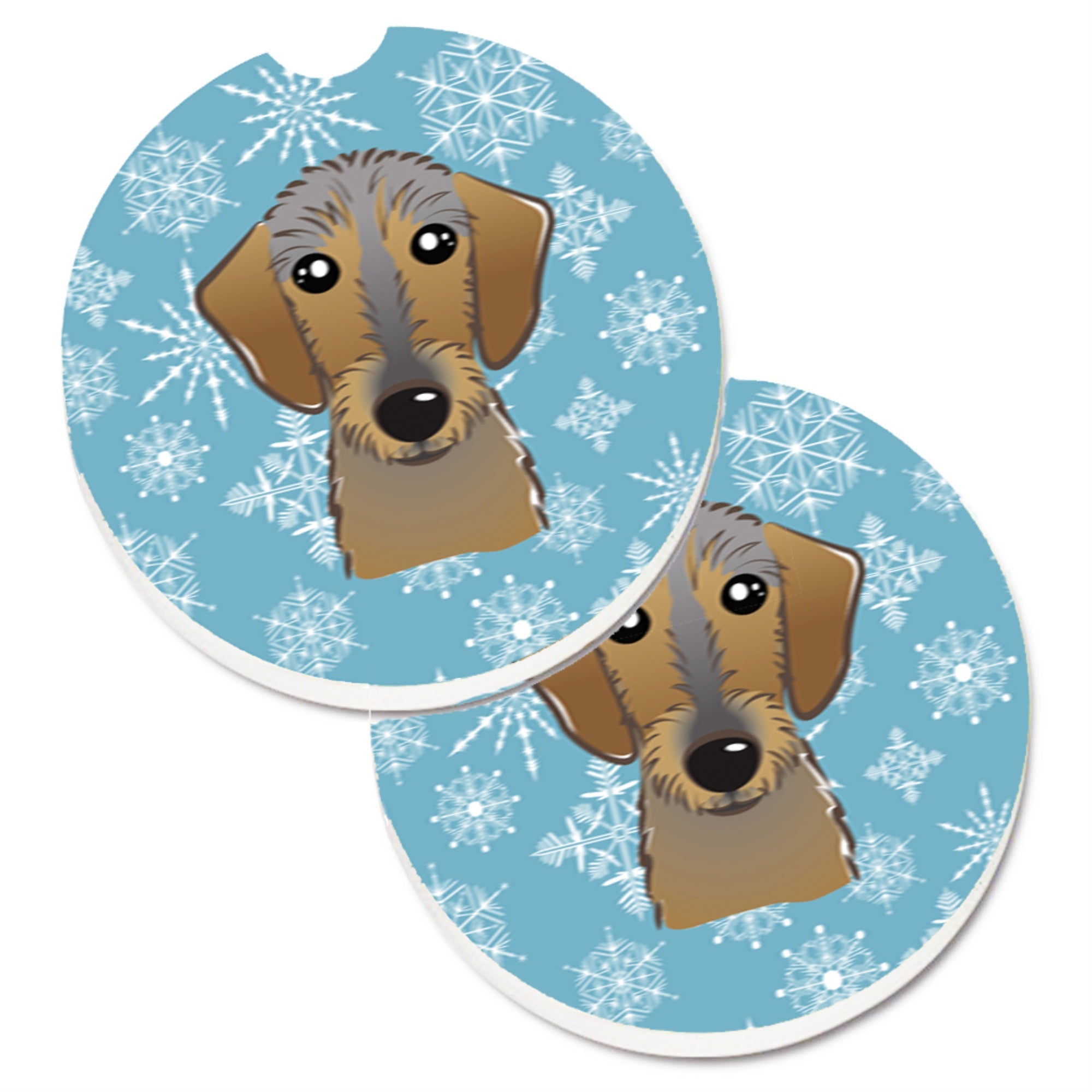 'Caroline'S Treasures Snowflake Wirehaired Dachshund Set Of 2 Cup Holder Car Coasters Bb1667Carc, 2.56, Multicolor''