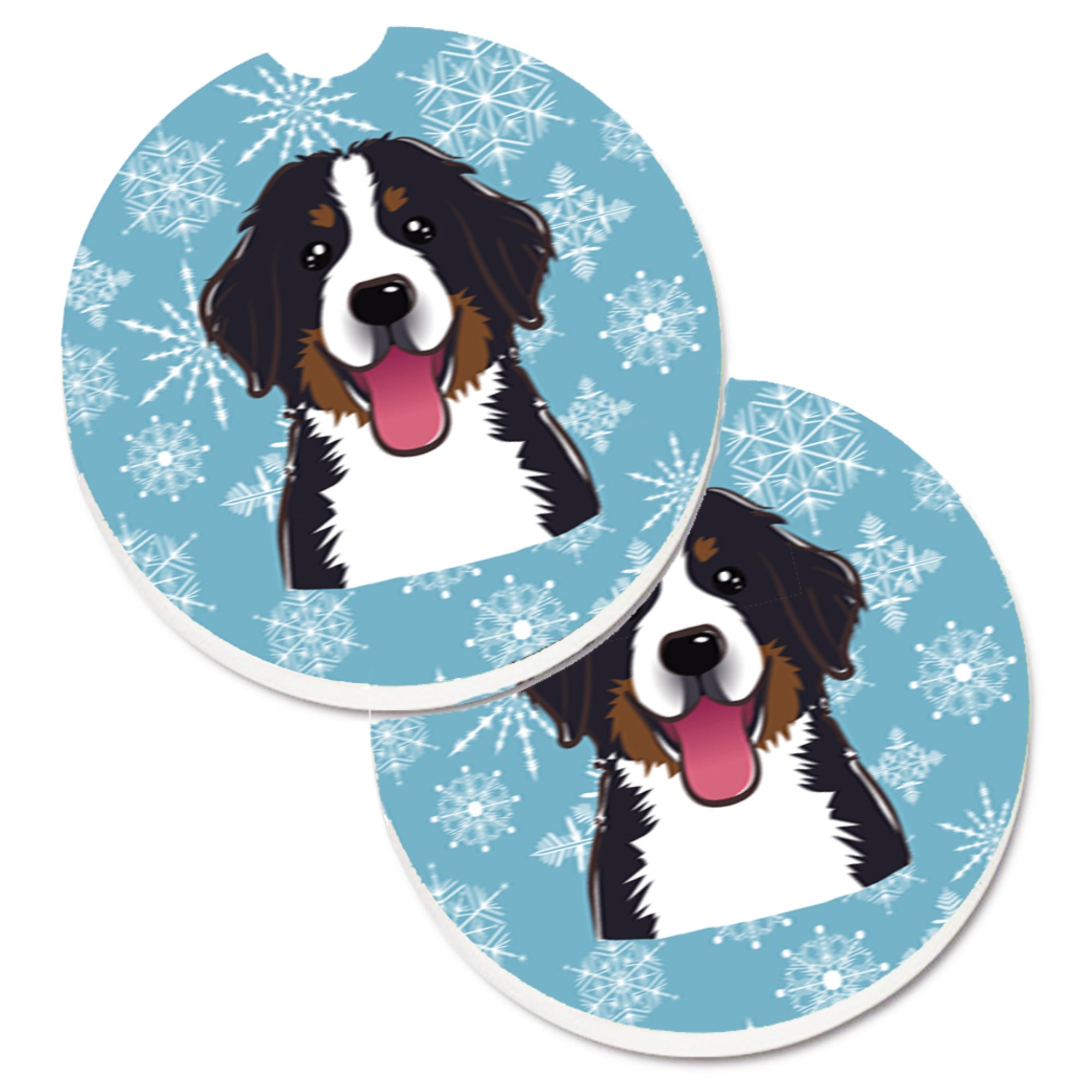 'Caroline'S Treasures Snowflake Bernese Mountain Dog Set Of 2 Cup Holder Car Coasters Bb1671Carc, 2.56, Multicolor''