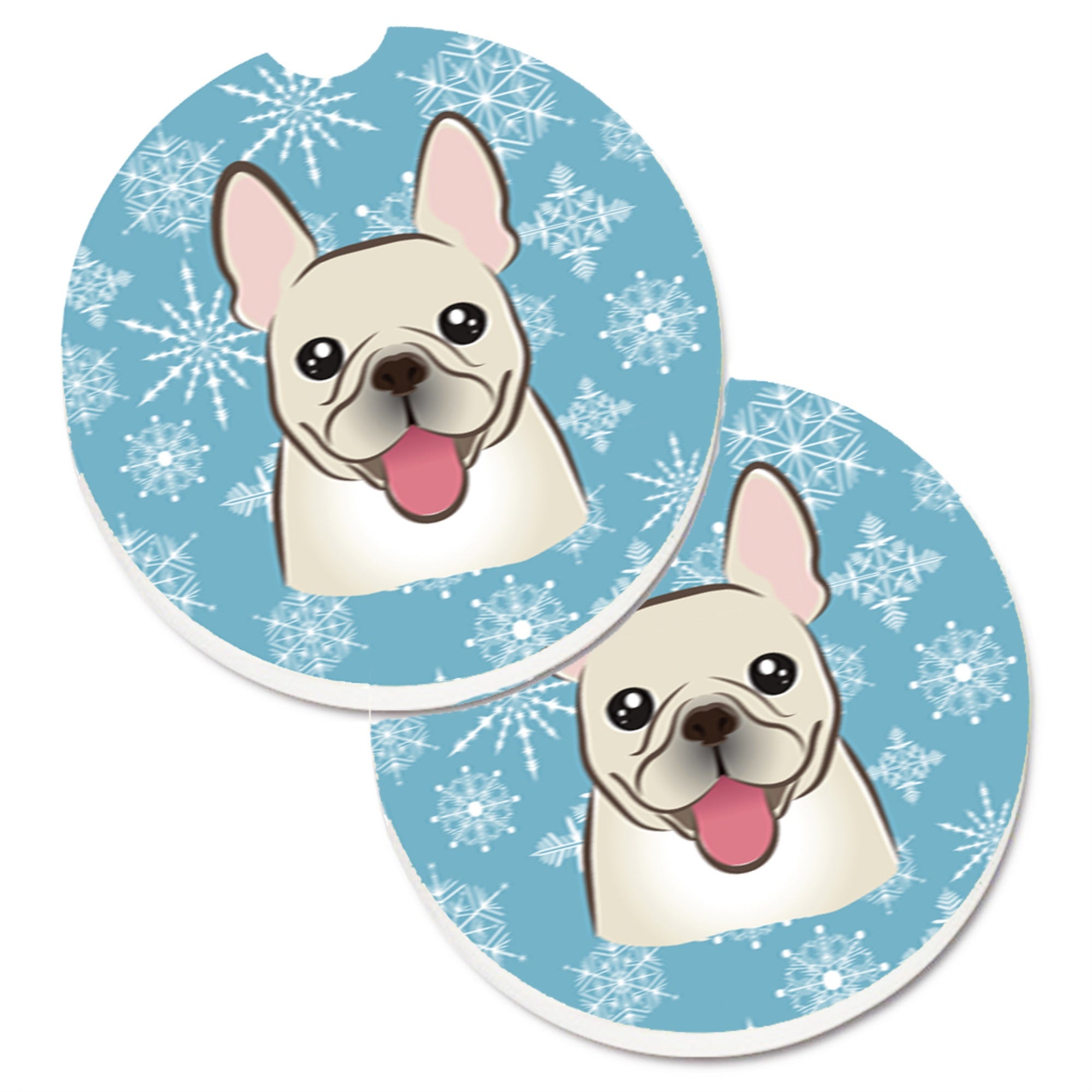 'Caroline'S Treasures Snowflake French Bulldog Set Of 2 Cup Holder Car Coasters Bb1672Carc, 2.56, Multicolor''