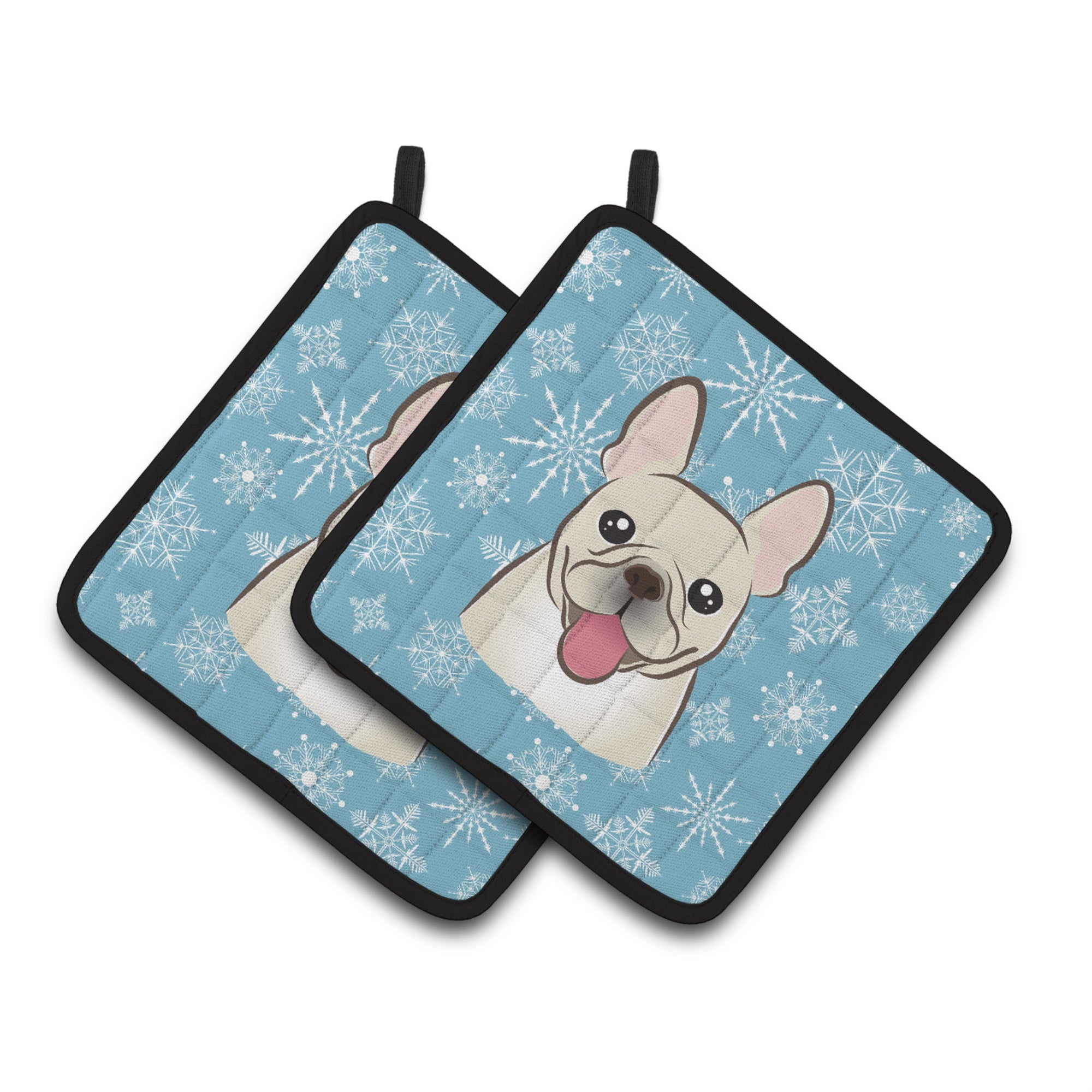 'Caroline'S Treasures Snowflake French Bulldog Pair Of Pot Holders Bb1672Pthd, 7.5Hx7.5W, Multicolor''