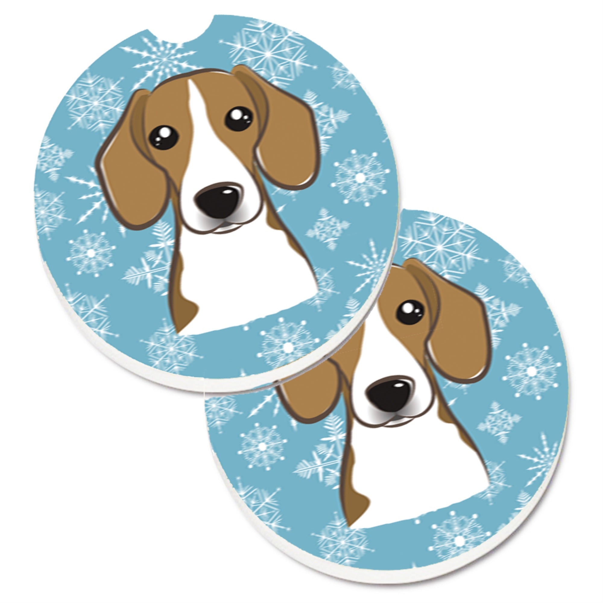 'Caroline'S Treasures Snowflake Beagle Set Of 2 Cup Holder Car Coasters Bb1673Carc, 2.56, Multicolor''