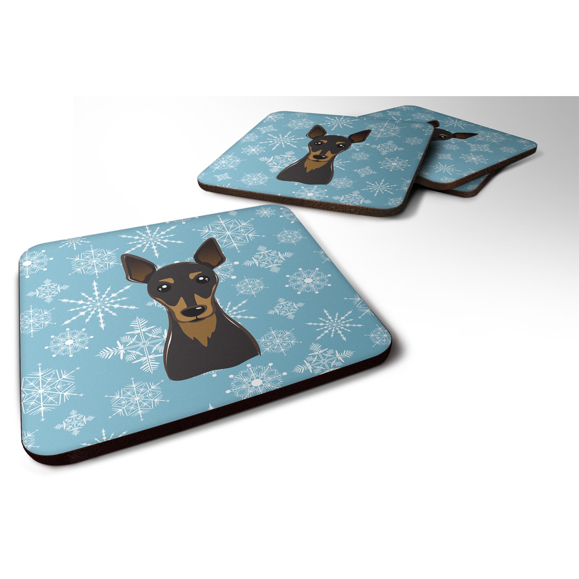 'Caroline'S Treasures Bb1674Fc Snowflake Min Pin Foam Coasters (Set Of 4), 3.5'''', Multicolor''