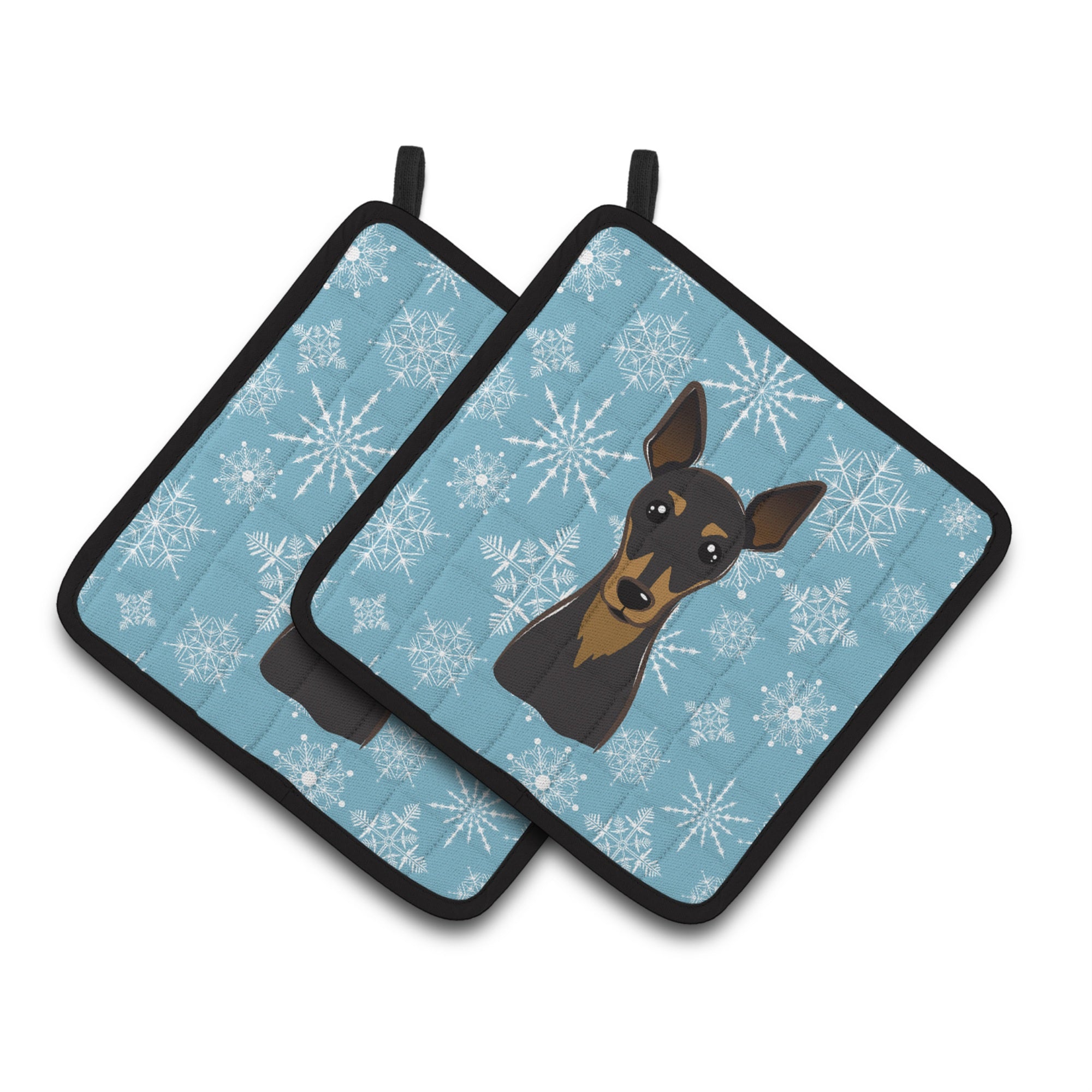 'Caroline'S Treasures Snowflake Min Pin Pair Of Pot Holders Bb1674Pthd, 7.5Hx7.5W, Multicolor''