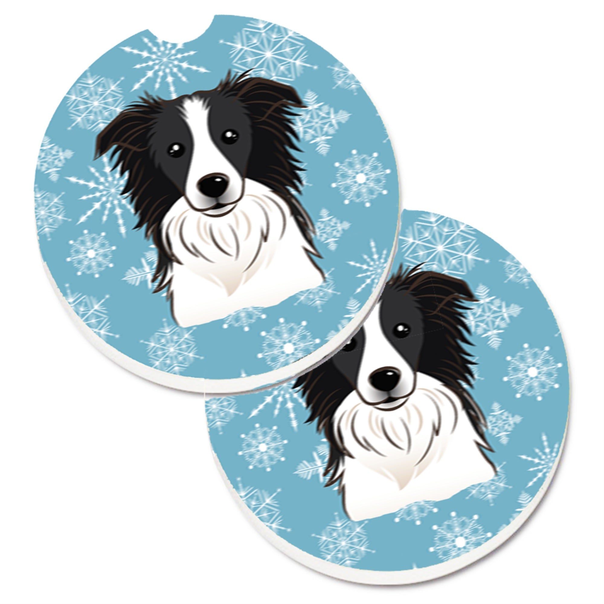 'Caroline'S Treasures Snowflake Border Collie Set Of 2 Cup Holder Car Coasters Bb1675Carc, 2.56, Multicolor''