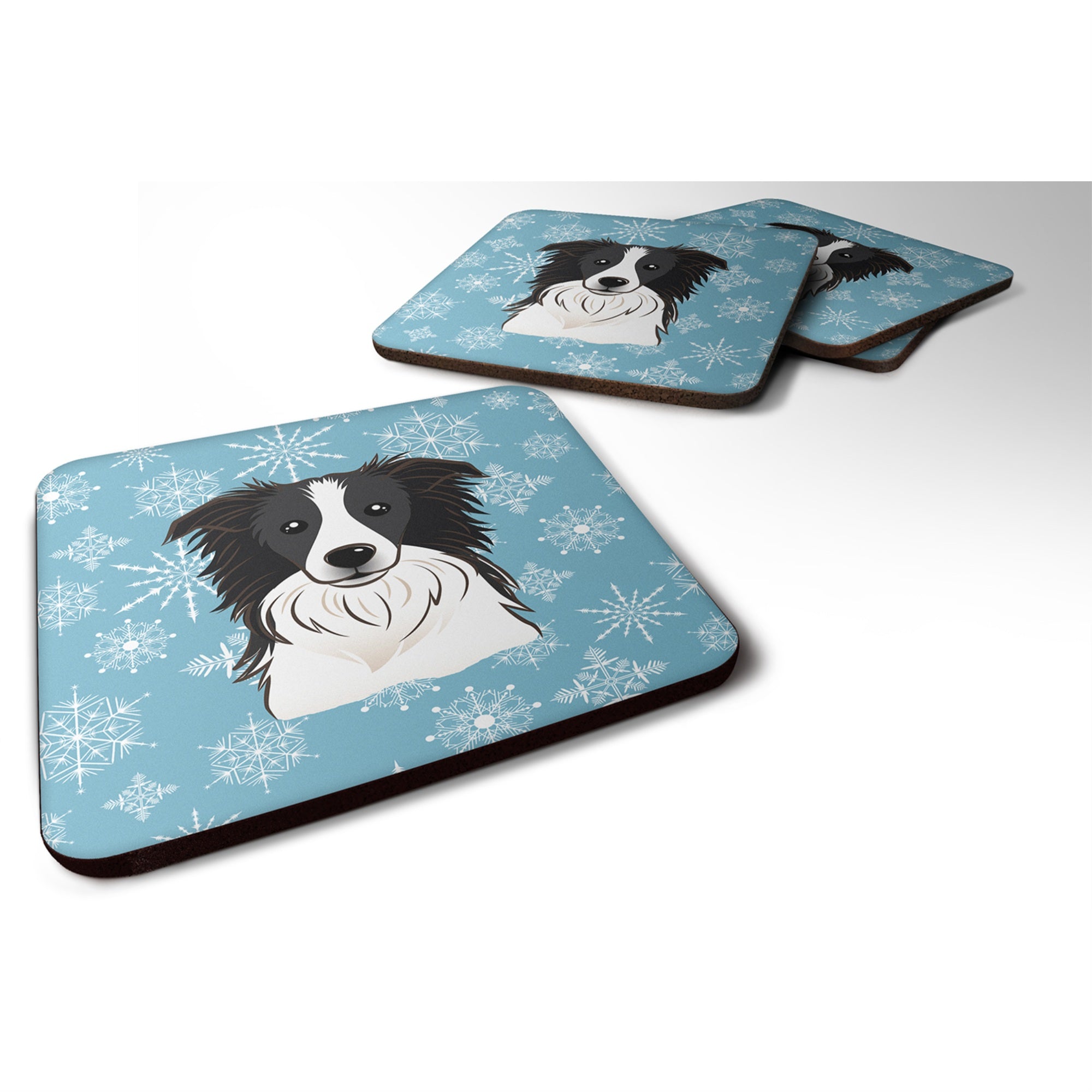 'Caroline'S Treasures Bb1675Fc Snowflake Border Collie Foam Coasters (Set Of 4), 3.5'''', Multicolor''