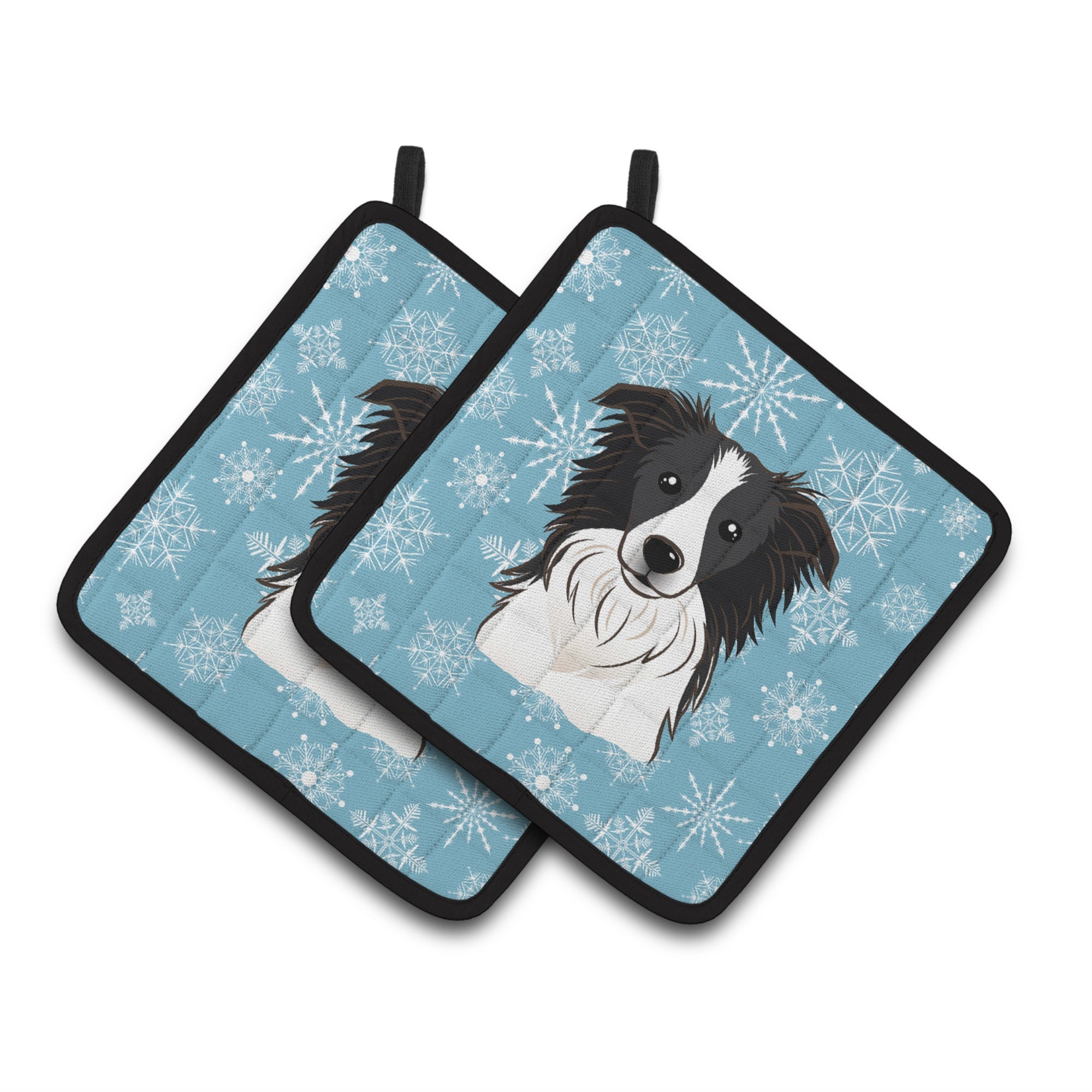 'Caroline'S Treasures Snowflake Border Collie Pair Of Pot Holders Bb1675Pthd, 7.5Hx7.5W, Multicolor''