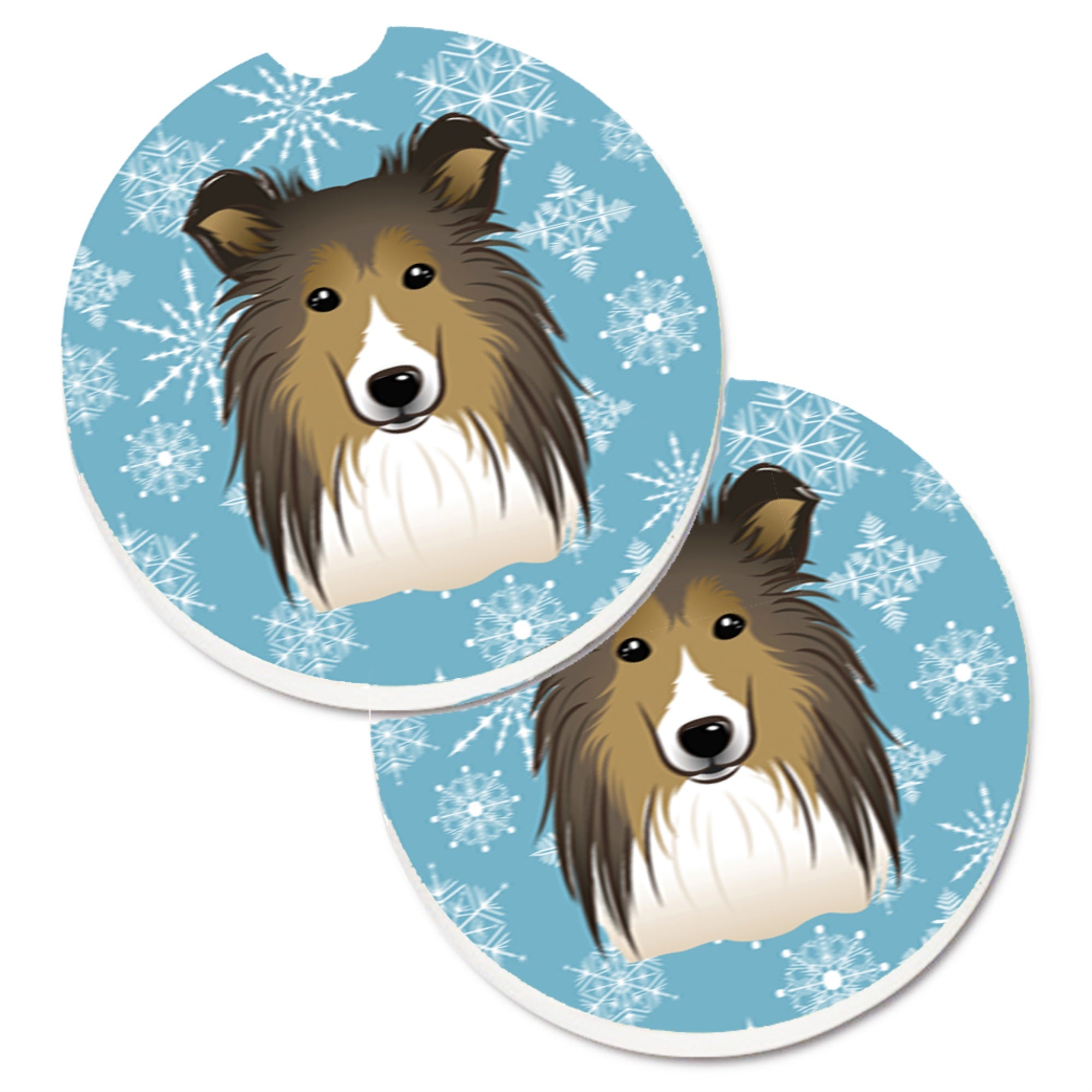 'Caroline'S Treasures Snowflake Sheltie Set Of 2 Cup Holder Car Coasters Bb1676Carc, 2.56, Multicolor''