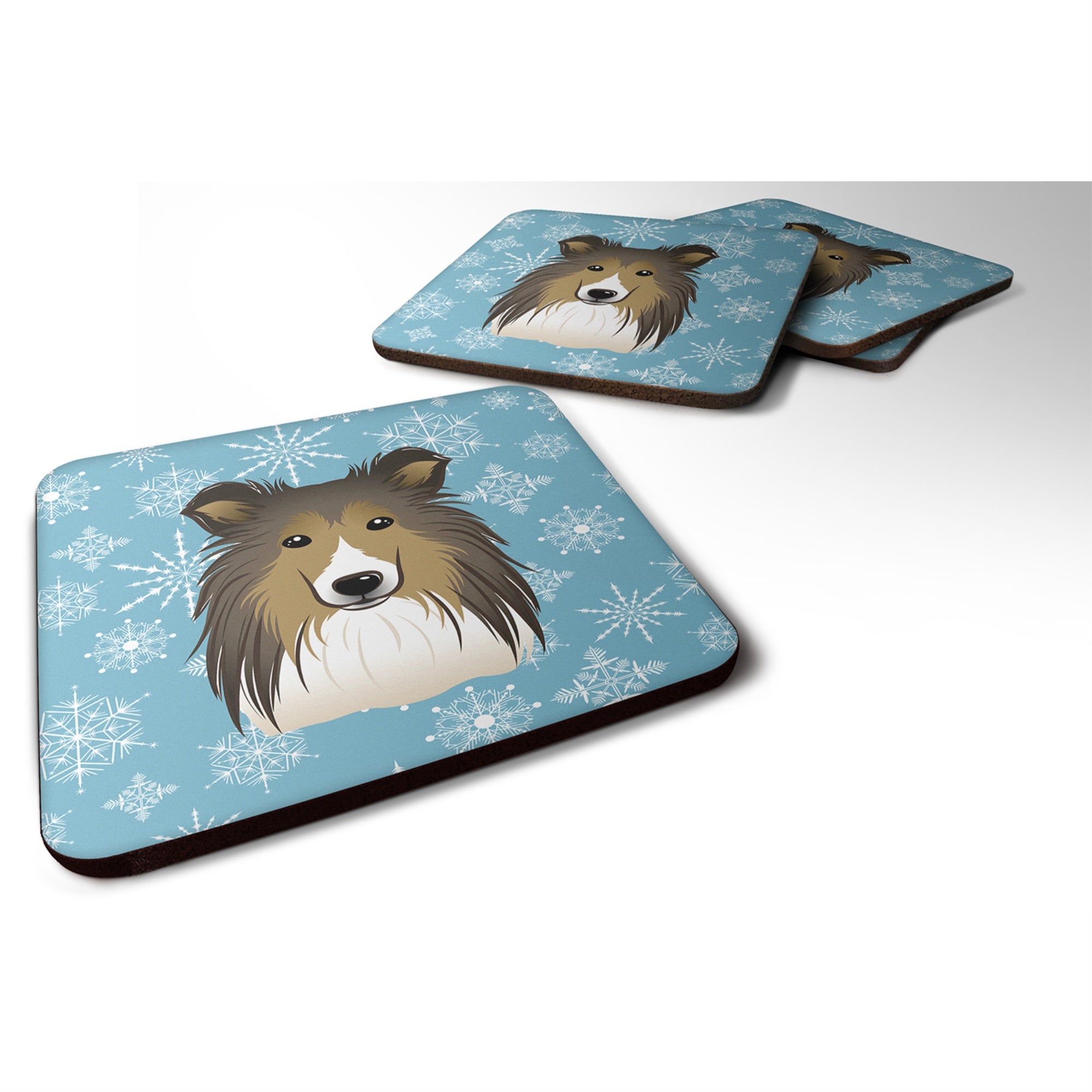 'Caroline'S Treasures Bb1676Fc Snowflake Sheltie Foam Coasters (Set Of 4), 3.5'''', Multicolor''