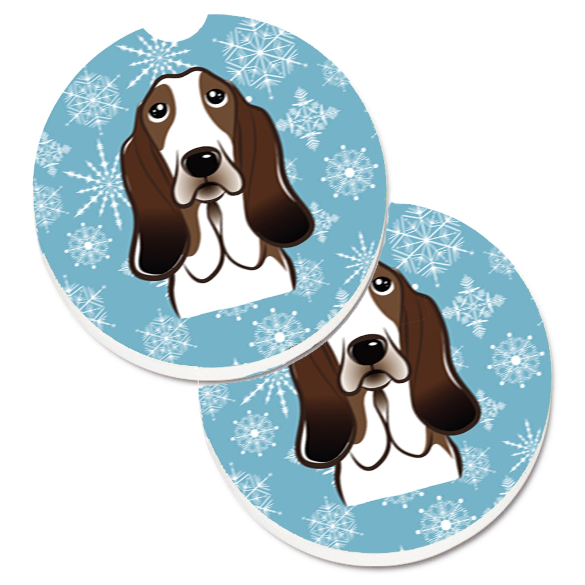 'Caroline'S Treasures Snowflake Basset Hound Set Of 2 Cup Holder Car Coasters Bb1677Carc, 2.56, Multicolor''