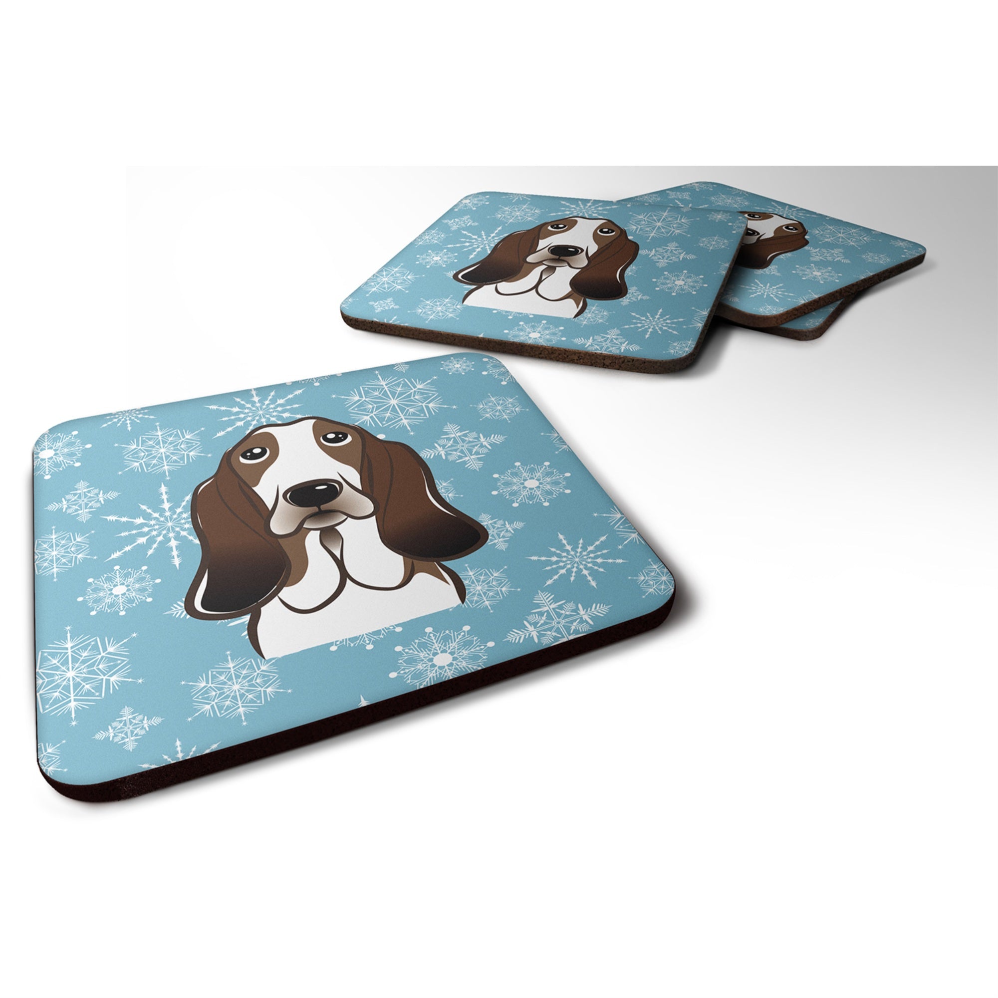 'Caroline'S Treasures Bb1677Fc Snowflake Basset Hound Foam Coasters (Set Of 4), 3.5'''', Multicolor''