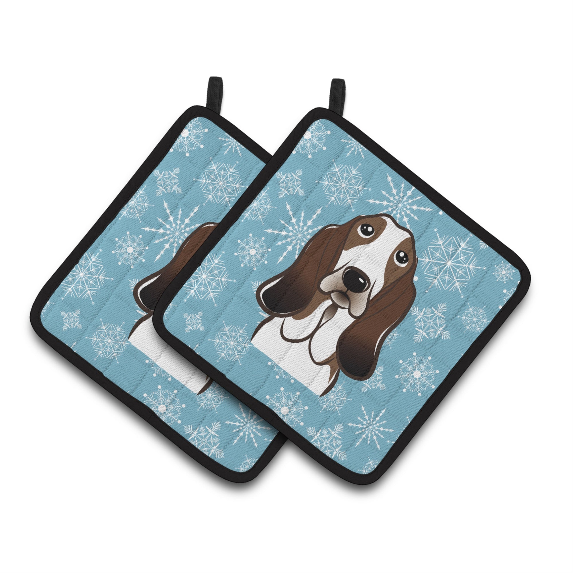 'Caroline'S Treasures Snowflake Basset Hound Pair Of Pot Holders Bb1677Pthd, 7.5Hx7.5W, Multicolor''