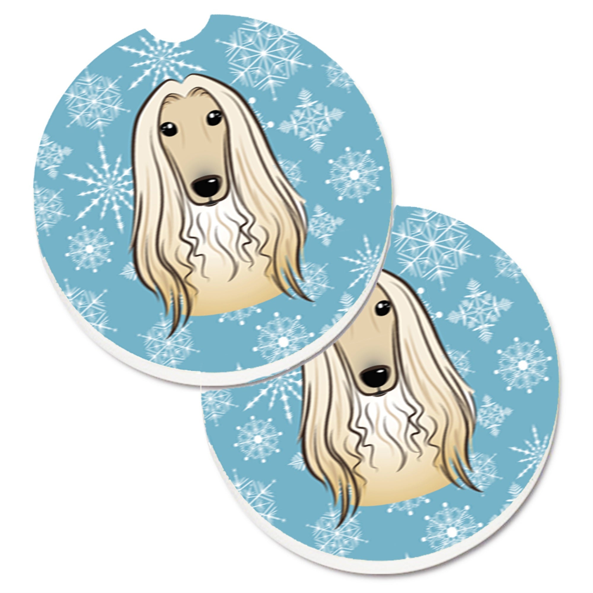 'Caroline'S Treasures Snowflake Afghan Hound Set Of 2 Cup Holder Car Coasters Bb1678Carc, 2.56, Multicolor''