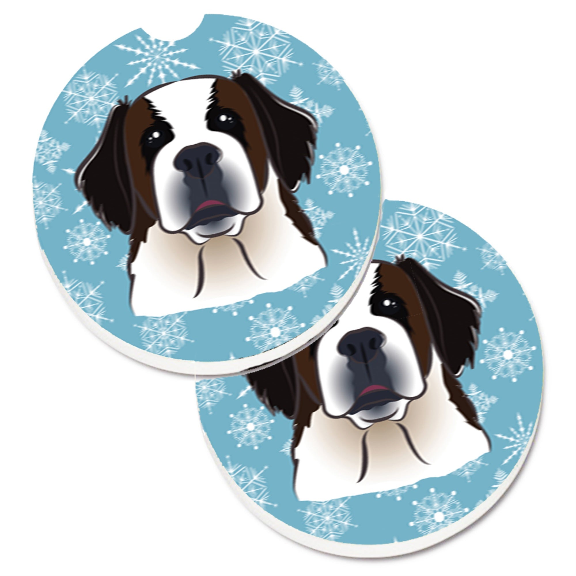 'Caroline'S Treasures Snowflake Saint Bernard Set Of 2 Cup Holder Car Coasters Bb1680Carc, 2.56, Multicolor''