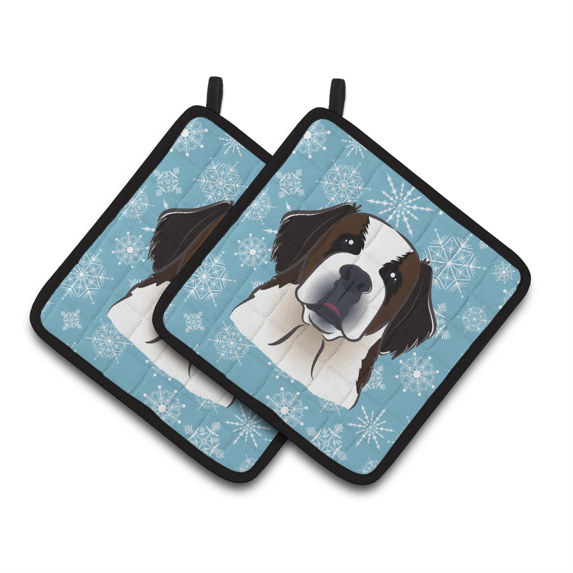 'Caroline'S Treasures Snowflake Saint Bernard Pair Of Pot Holders Bb1680Pthd, 7.5Hx7.5W, Multicolor''