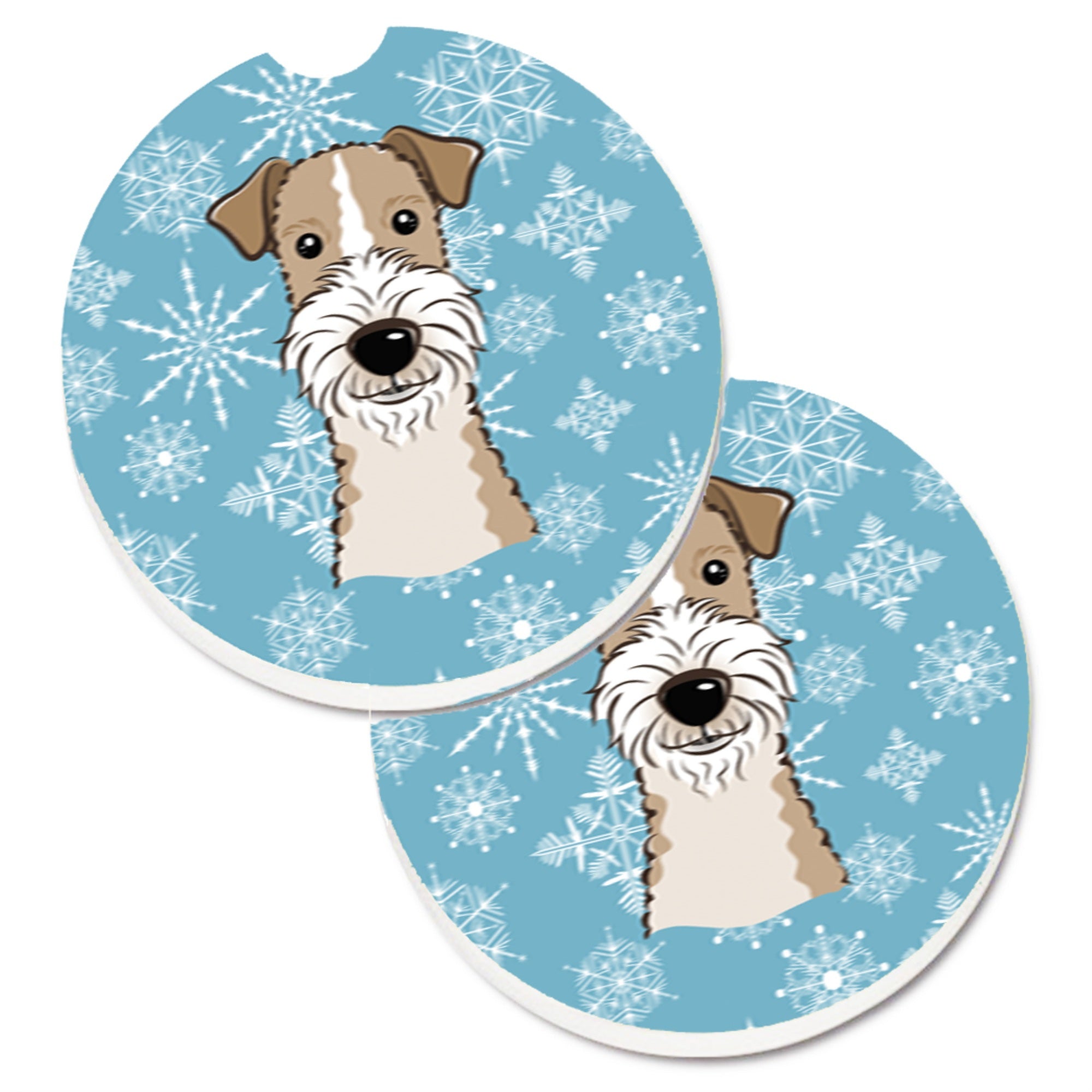 'Caroline'S Treasures Snowflake Wire Haired Fox Terrier Set Of 2 Cup Holder Car Coasters Bb1681Carc, 2.56, Multicolor''