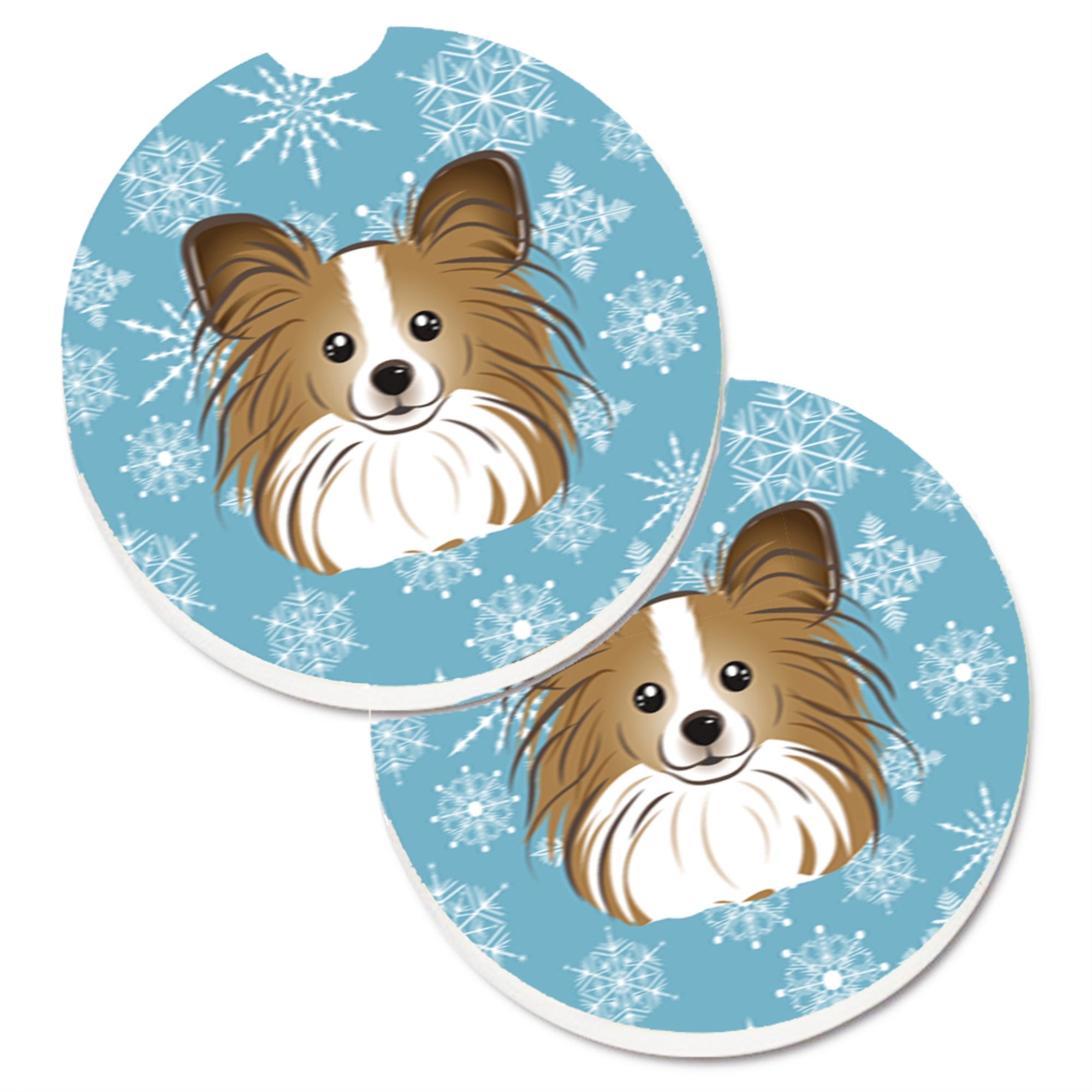 'Caroline'S Treasures Snowflake Papillon Set Of 2 Cup Holder Car Coasters Bb1682Carc, 2.56, Multicolor''