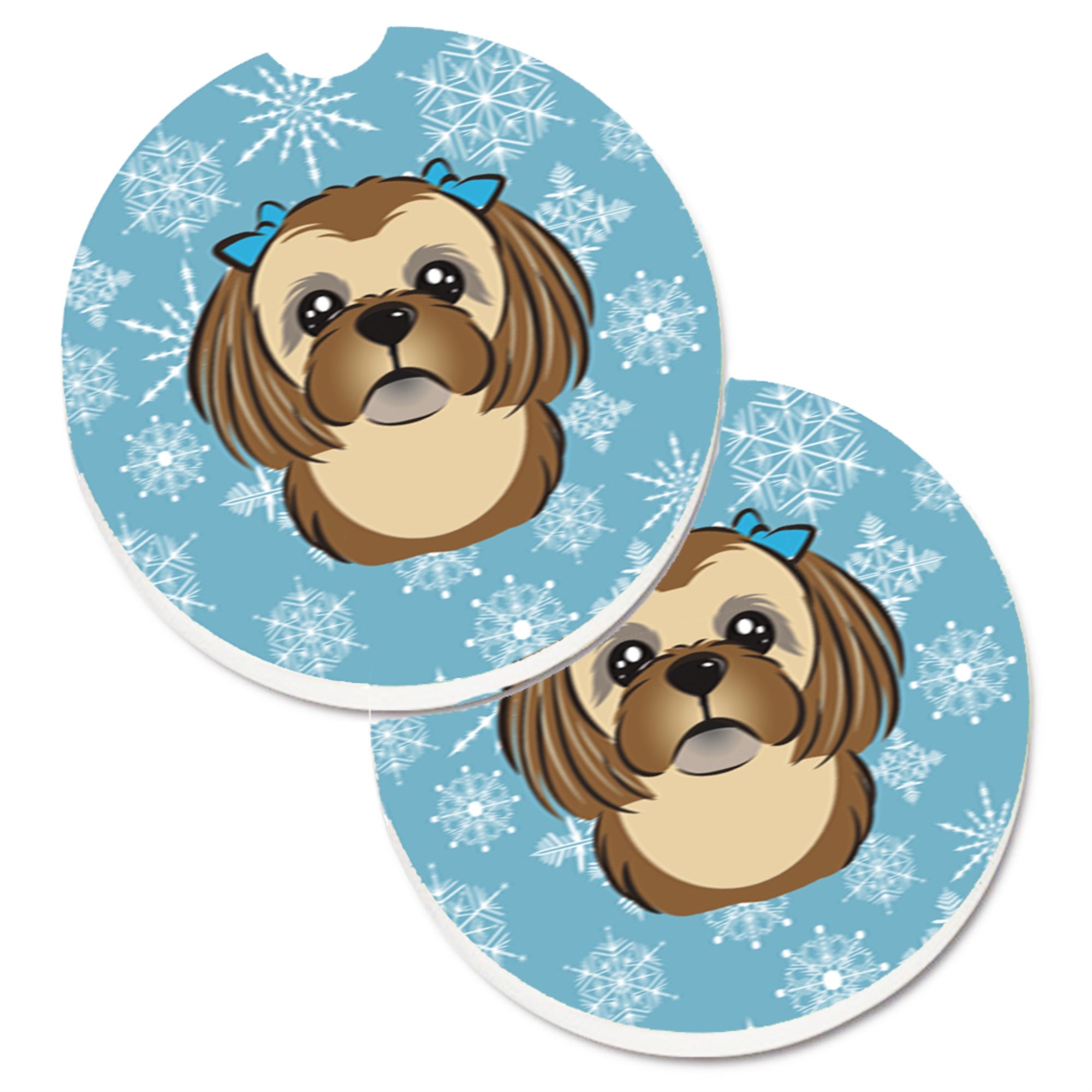 'Caroline'S Treasures Snowflake Chocolate Brown Shih Tzu Set Of 2 Cup Holder Car Coasters Bb1683Carc, 2.56, Multicolor''