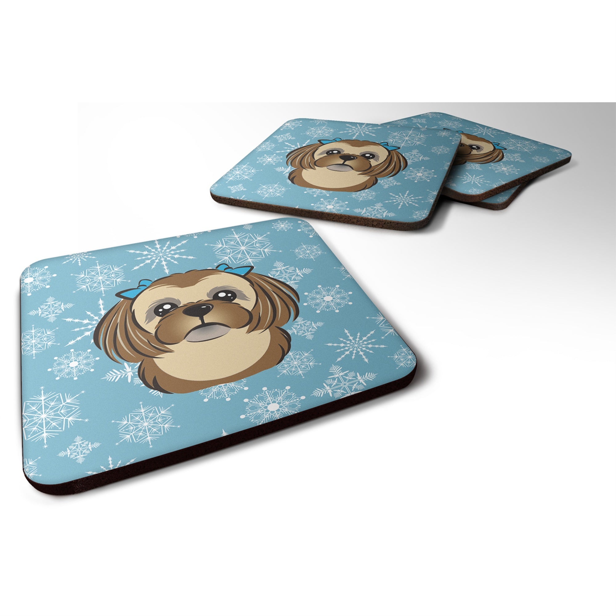 'Caroline'S Treasures Bb1683Fc Snowflake Chocolate Brown Shih Tzu Foam Coasters (Set Of 4), 3.5'''', Multicolor''