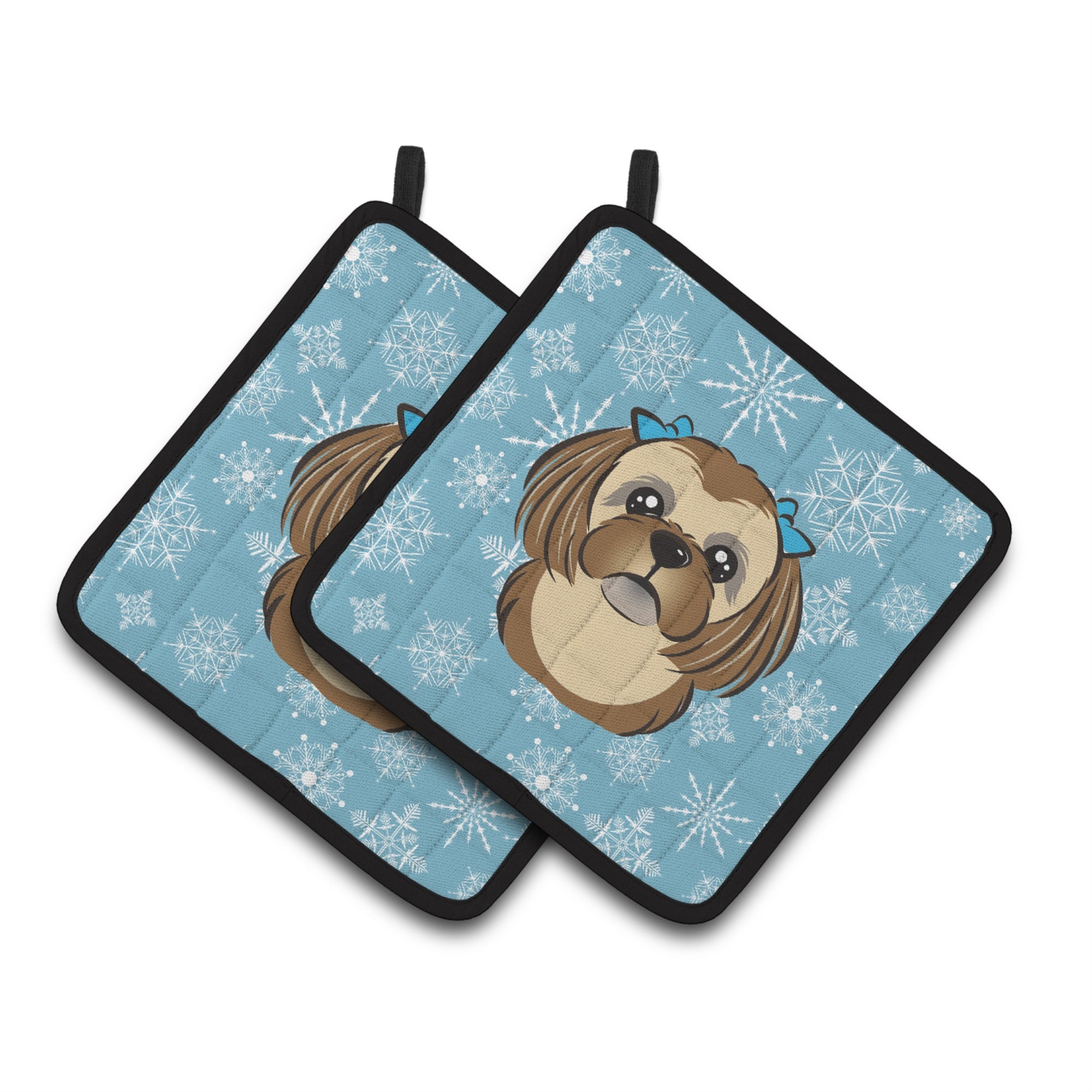 'Caroline'S Treasures Snowflake Chocolate Brown Shih Tzu Pair Of Pot Holders Bb1683Pthd, 7.5Hx7.5W, Multicolor''