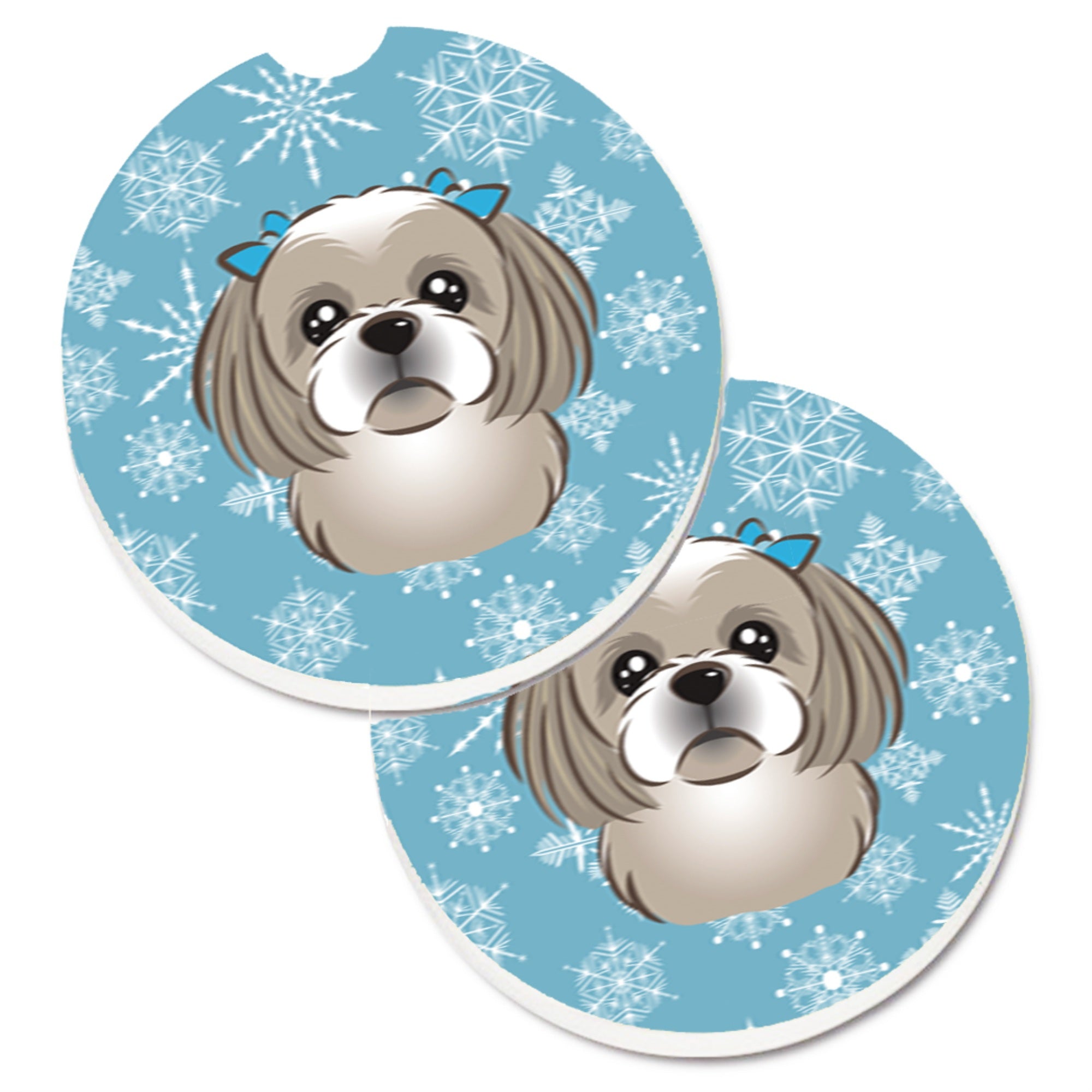 'Caroline'S Treasures Snowflake Gray Silver Shih Tzu Set Of 2 Cup Holder Car Coasters Bb1684Carc, 2.56, Multicolor''