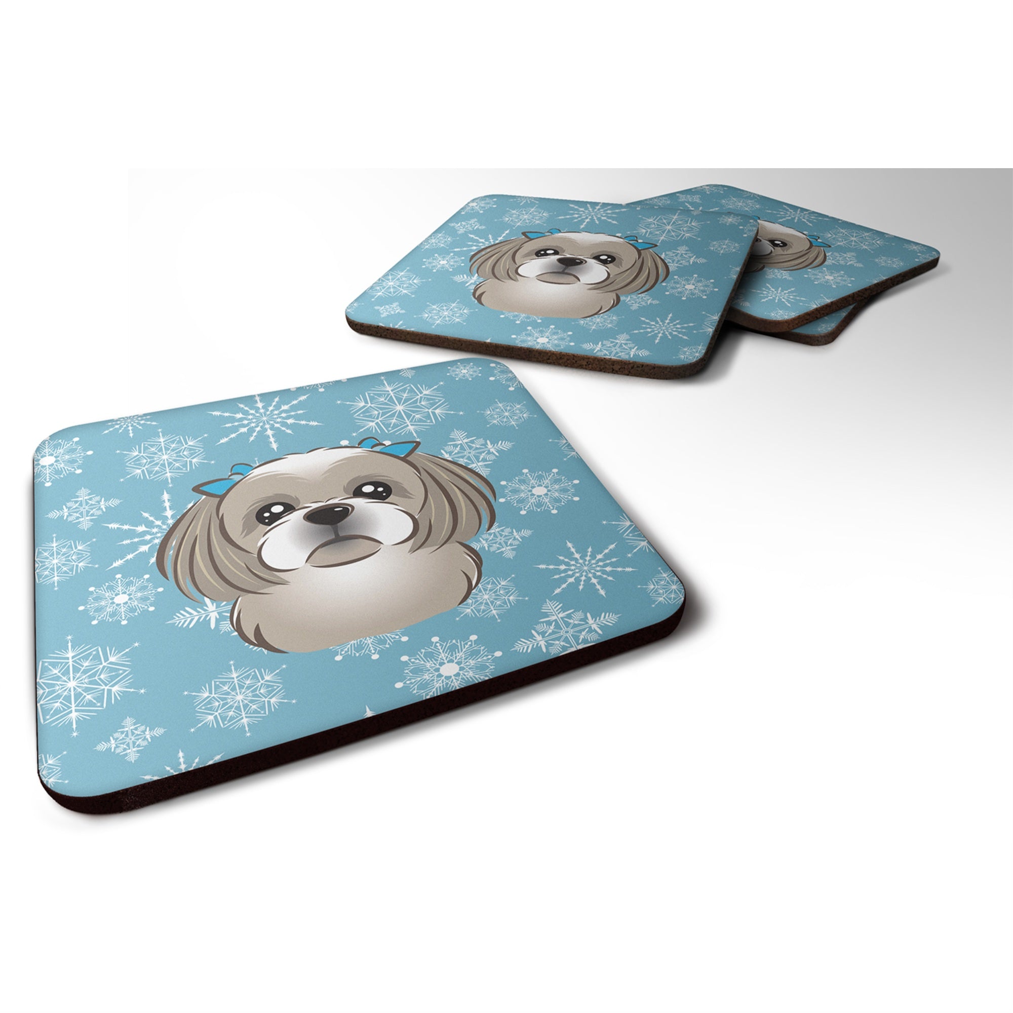 'Caroline'S Treasures Bb1684Fc Snowflake Gray Silver Shih Tzu Foam Coasters (Set Of 4), 3.5'''', Multicolor''