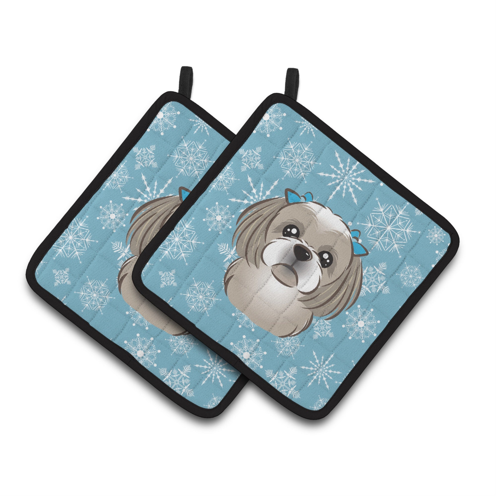 'Caroline'S Treasures Snowflake Gray Silver Shih Tzu Pair Of Pot Holders Bb1684Pthd, 7.5Hx7.5W, Multicolor''