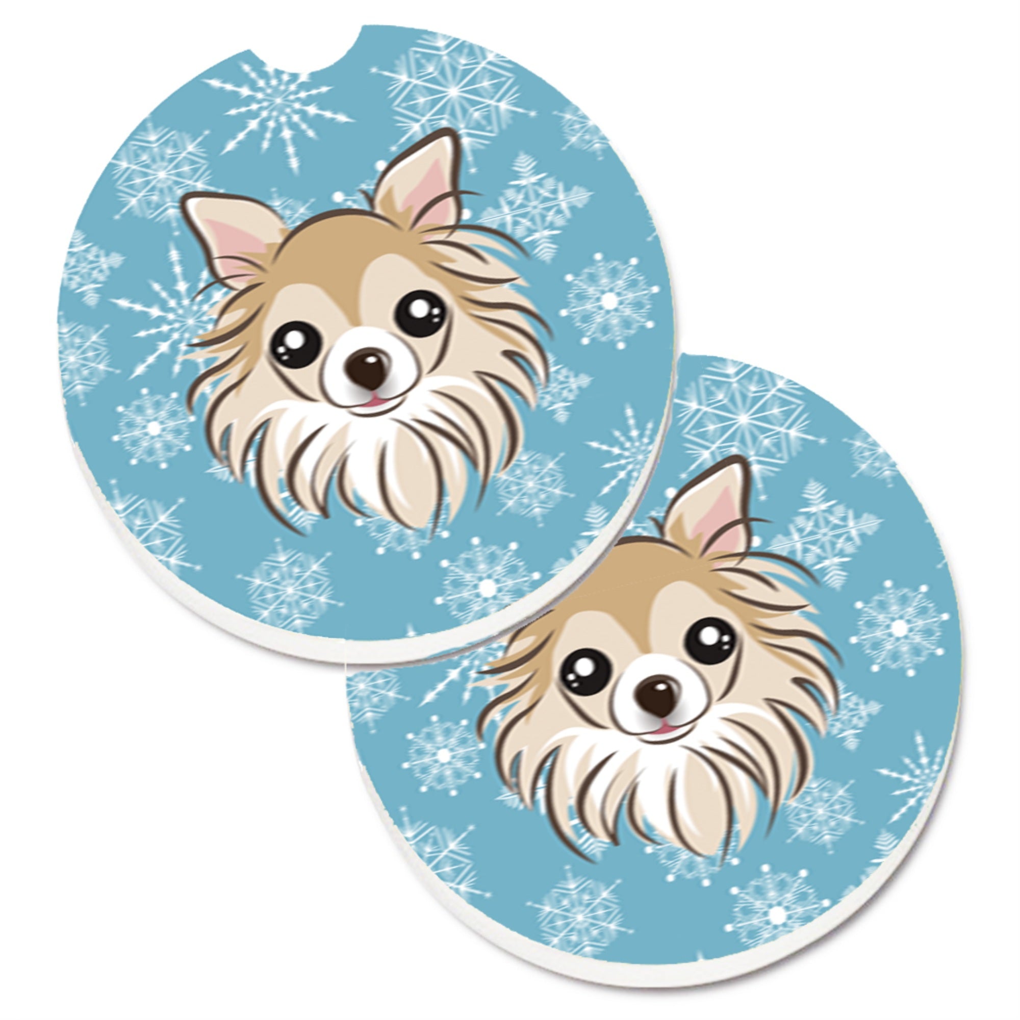 'Caroline'S Treasures Snowflake Chihuahua Set Of 2 Cup Holder Car Coasters Bb1685Carc, 2.56, Multicolor''