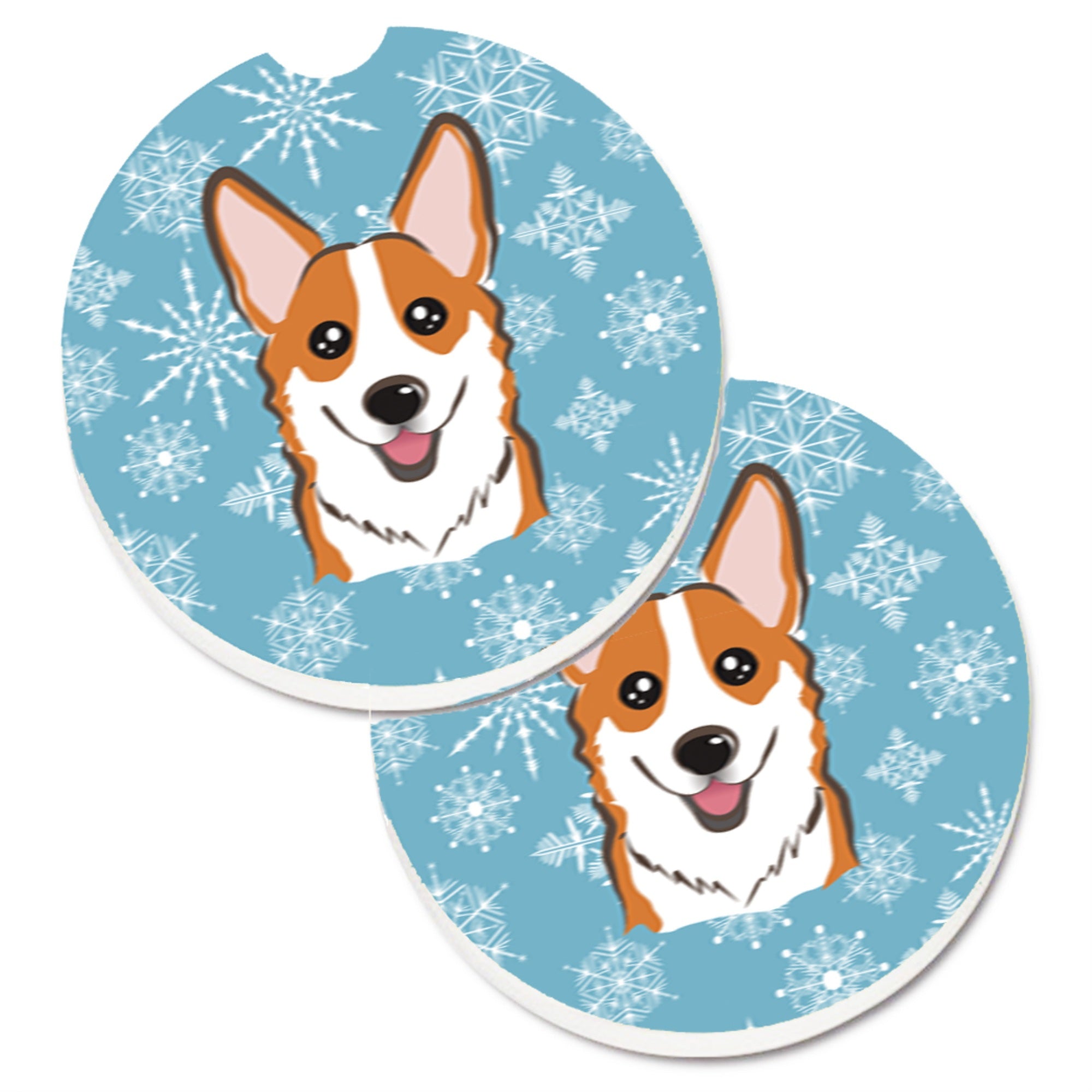 'Caroline'S Treasures Snowflake Red Corgi Set Of 2 Cup Holder Car Coasters Bb1688Carc, 2.56, Multicolor''