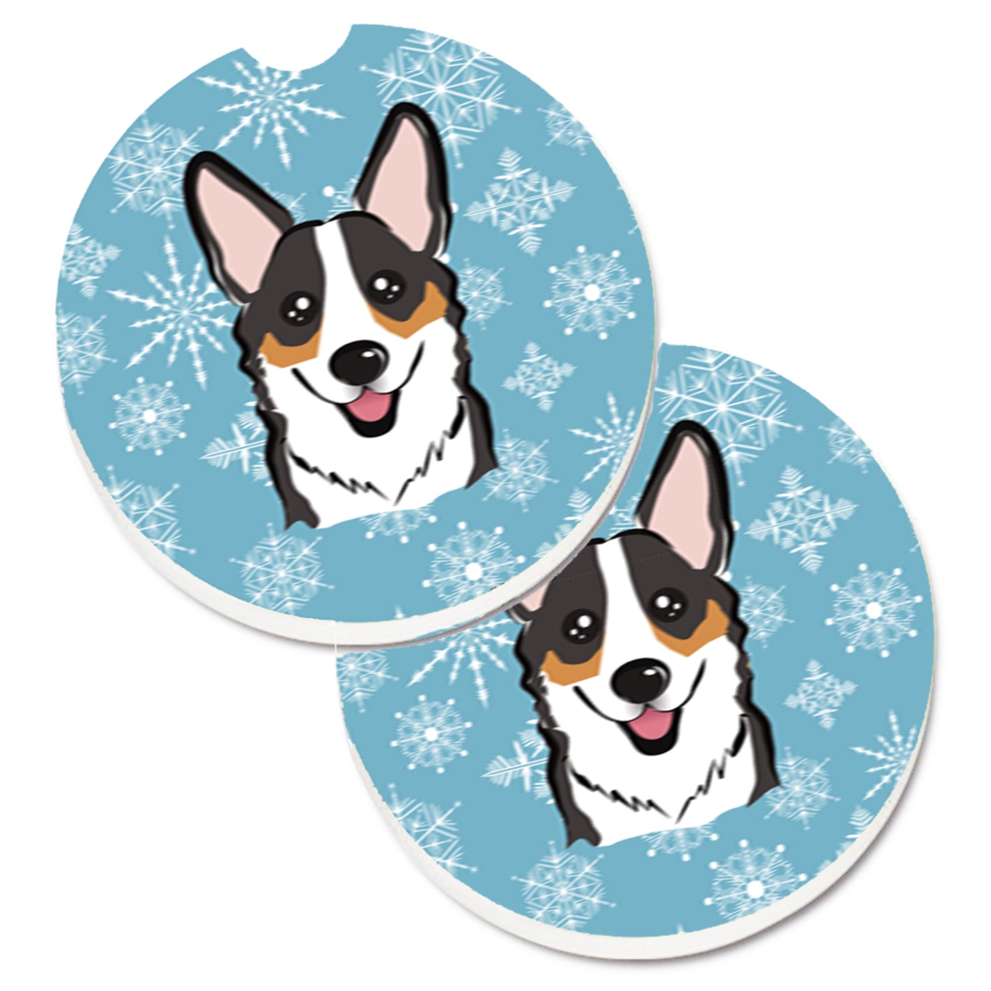 'Caroline'S Treasures Snowflake Tricolor Corgi Set Of 2 Cup Holder Car Coasters Bb1689Carc, 2.56, Multicolor''
