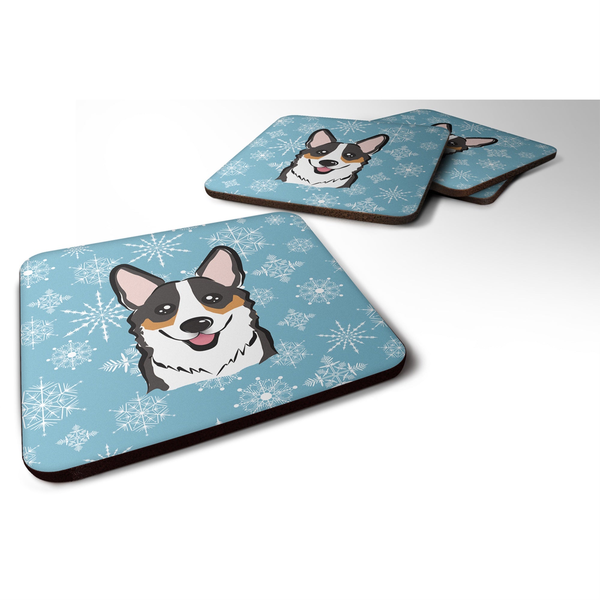 'Caroline'S Treasures Bb1689Fc Snowflake Tricolor Corgi Foam Coasters (Set Of 4), 3.5'''', Multicolor''