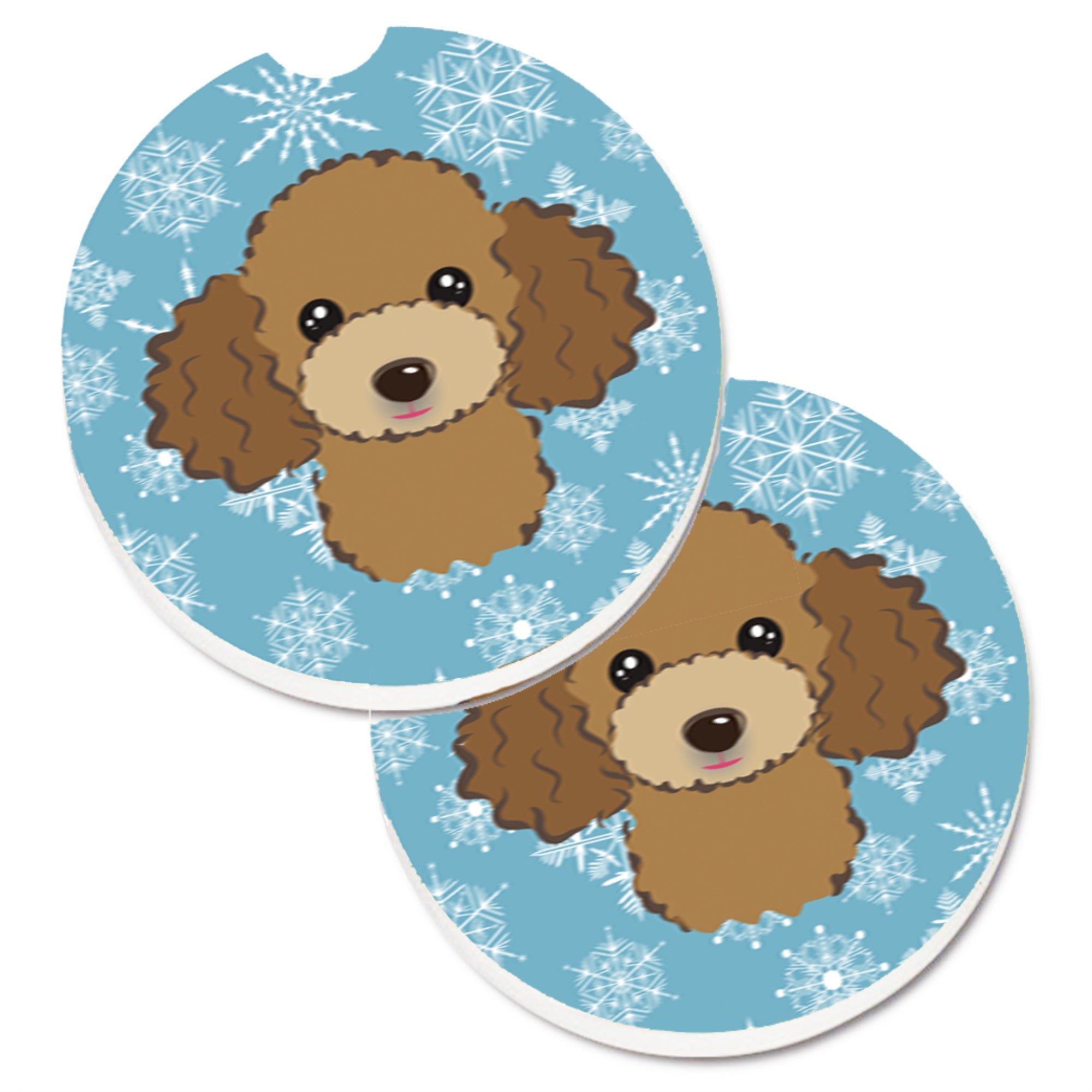 'Caroline'S Treasures Snowflake Chocolate Brown Poodle Set Of 2 Cup Holder Car Coasters Bb1690Carc, 2.56, Multicolor''