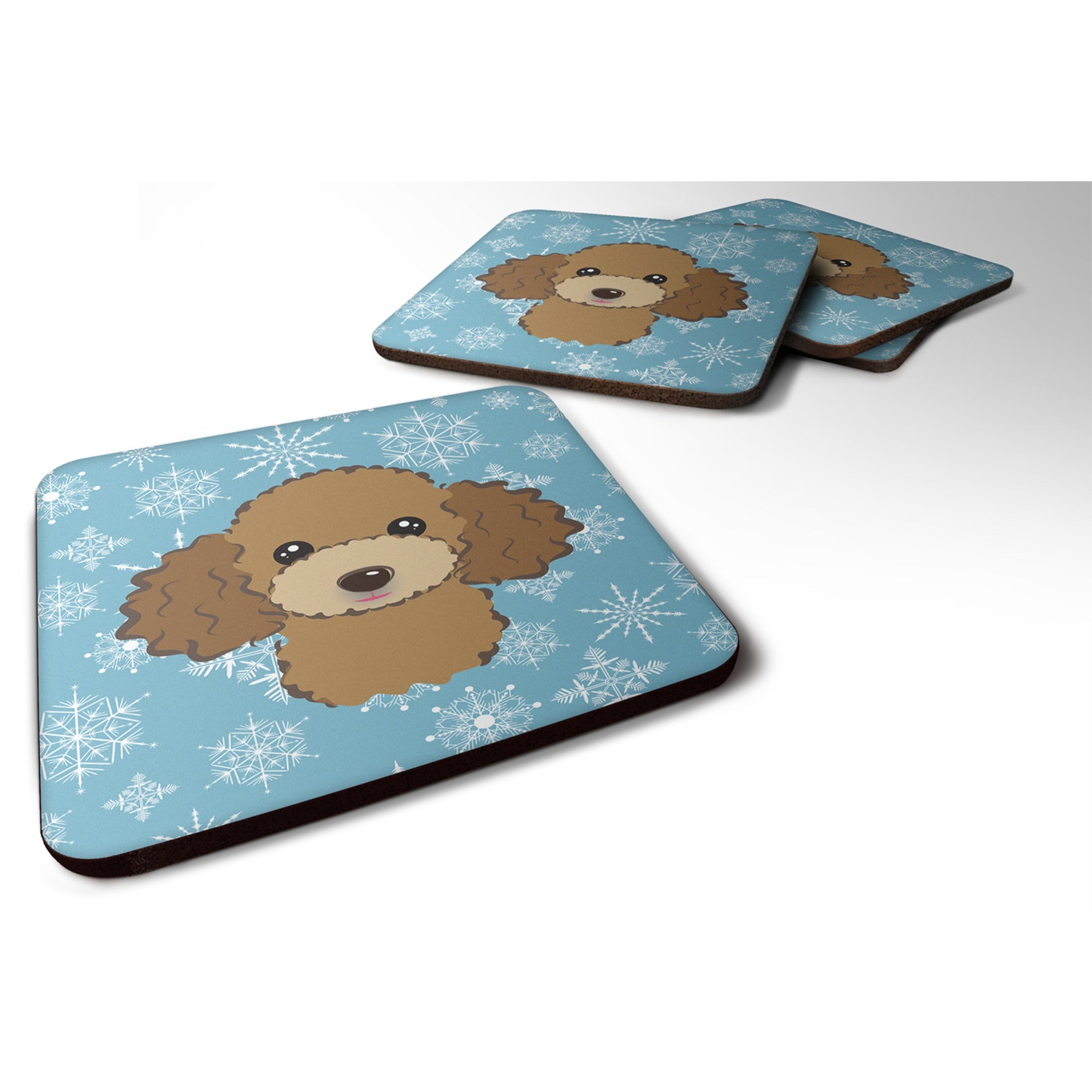 'Caroline'S Treasures Bb1690Fc Snowflake Chocolate Brown Poodle Foam Coasters (Set Of 4), 3.5'''', Multicolor''