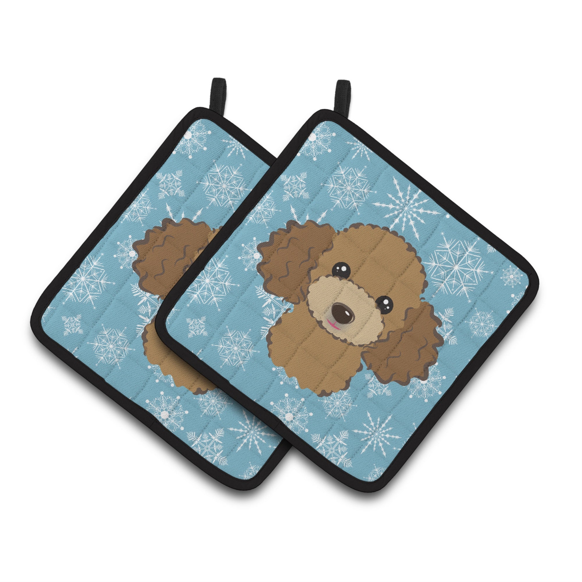 'Caroline'S Treasures Snowflake Chocolate Brown Poodle Pair Of Pot Holders Bb1690Pthd, 7.5Hx7.5W, Multicolor''