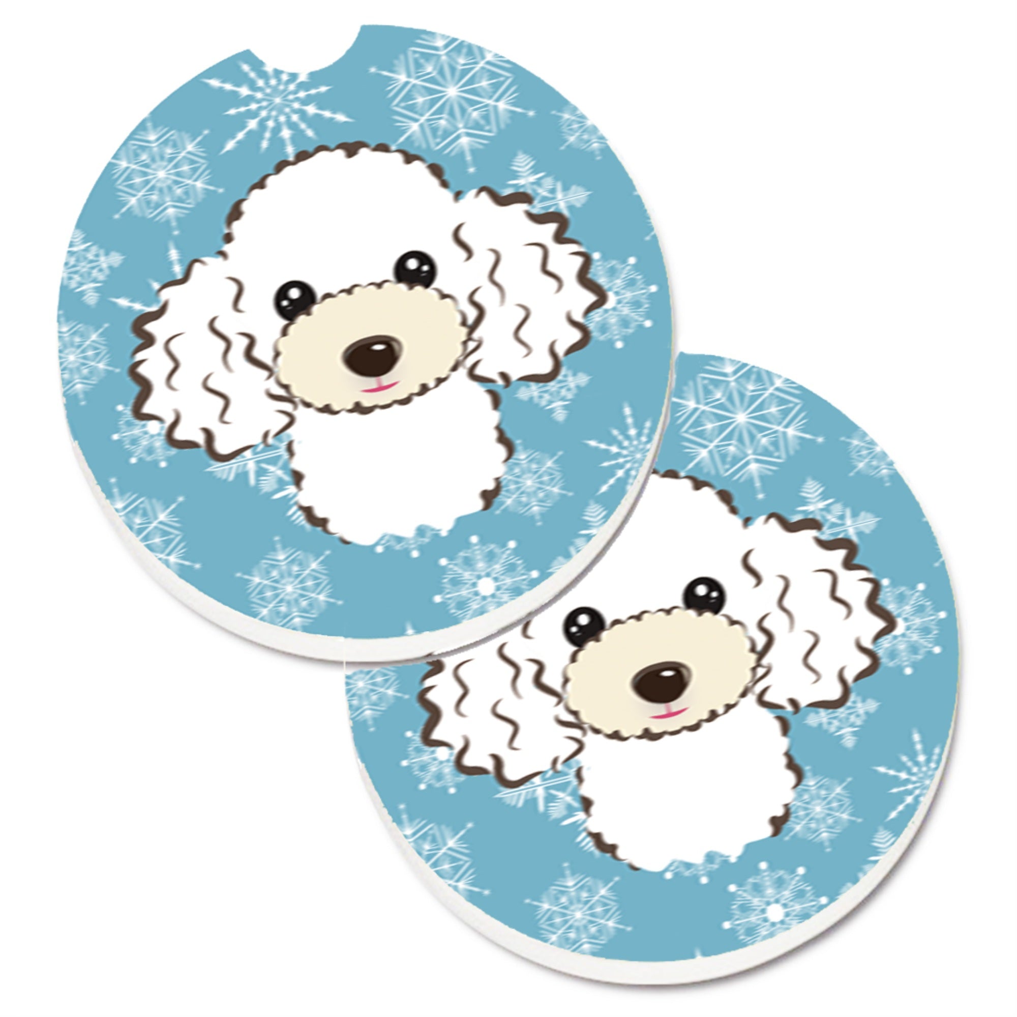 'Caroline'S Treasures Snowflake White Poodle Set Of 2 Cup Holder Car Coasters Bb1691Carc, 2.56, Multicolor''
