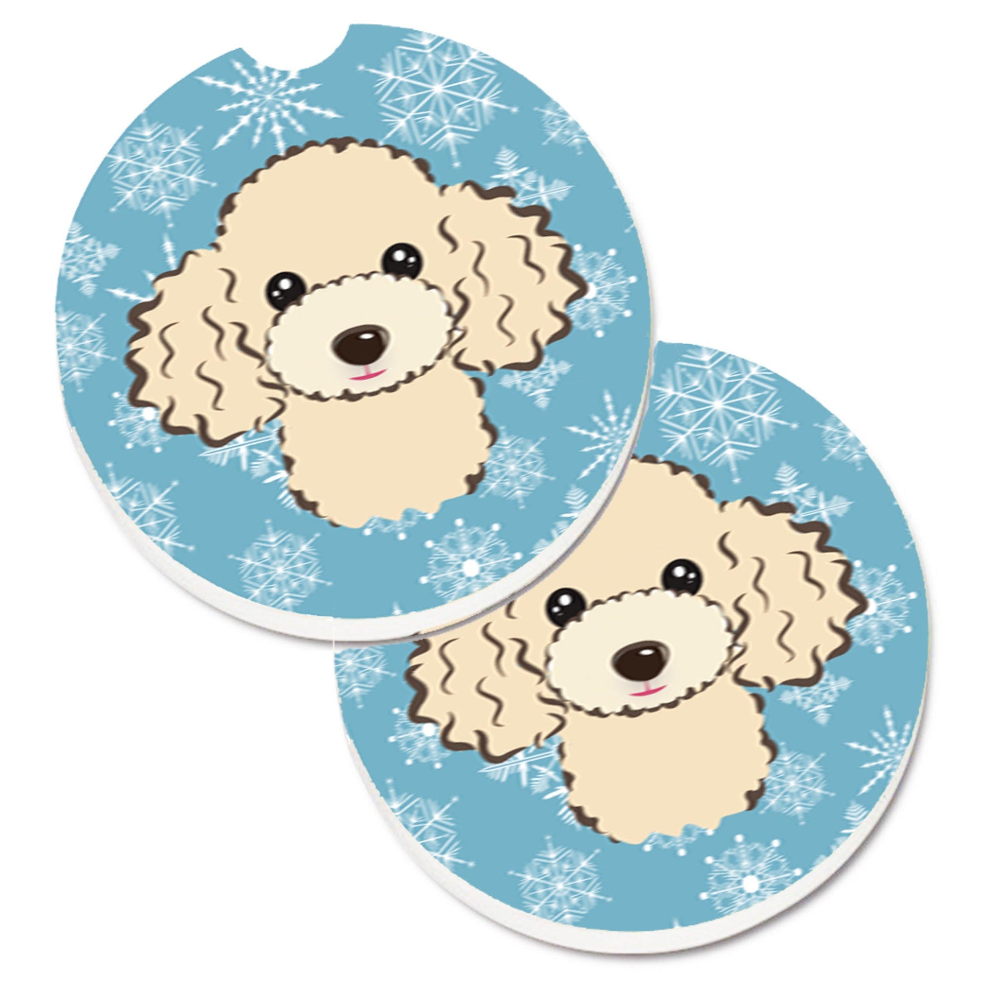 'Caroline'S Treasures Snowflake Buff Poodle Set Of 2 Cup Holder Car Coasters Bb1692Carc, 2.56, Multicolor''