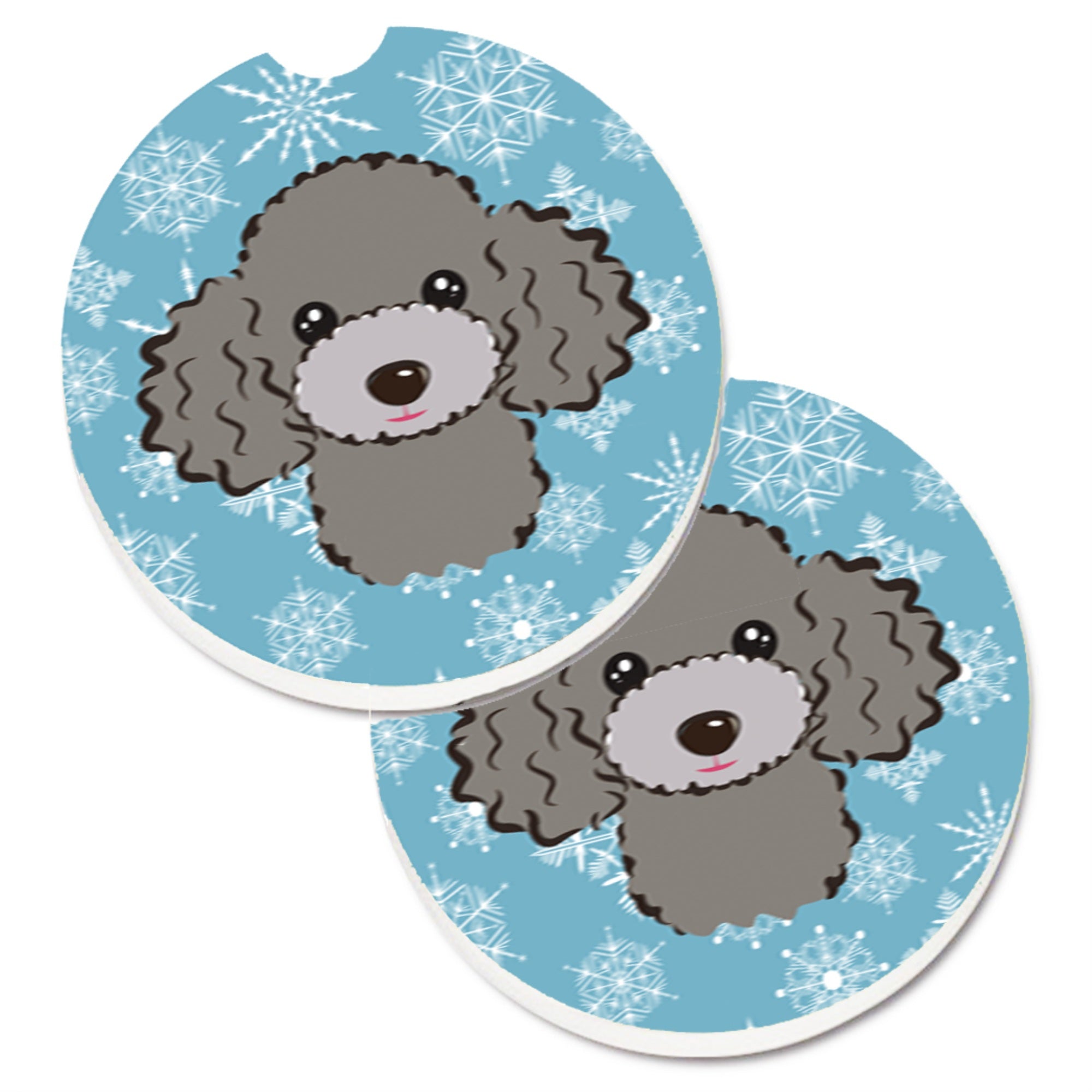 'Caroline'S Treasures Snowflake Silver Gray Poodle Set Of 2 Cup Holder Car Coasters Bb1693Carc, 2.56, Multicolor''