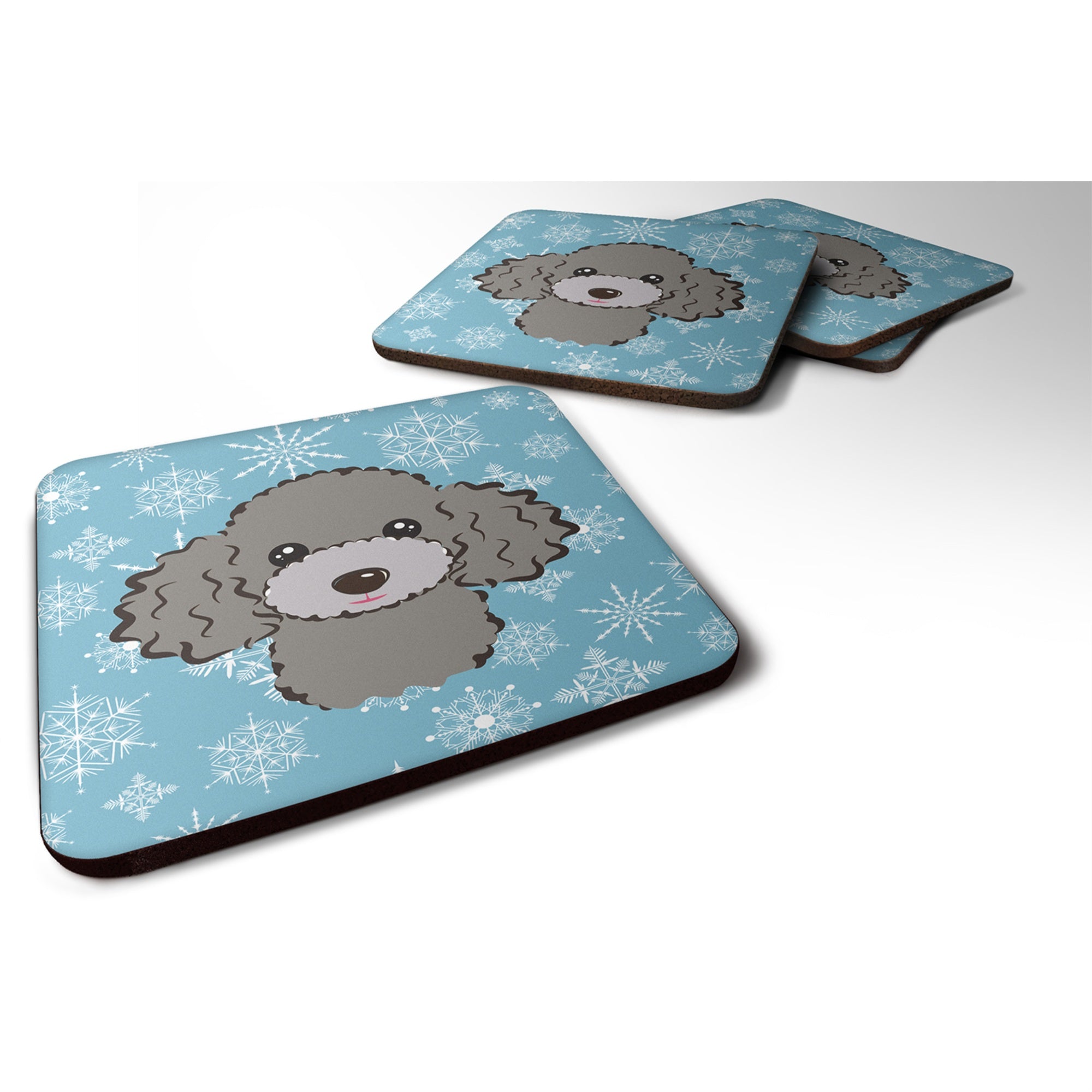 'Caroline'S Treasures Bb1693Fc Snowflake Silver Gray Poodle Foam Coasters (Set Of 4), 3.5'''', Multicolor''