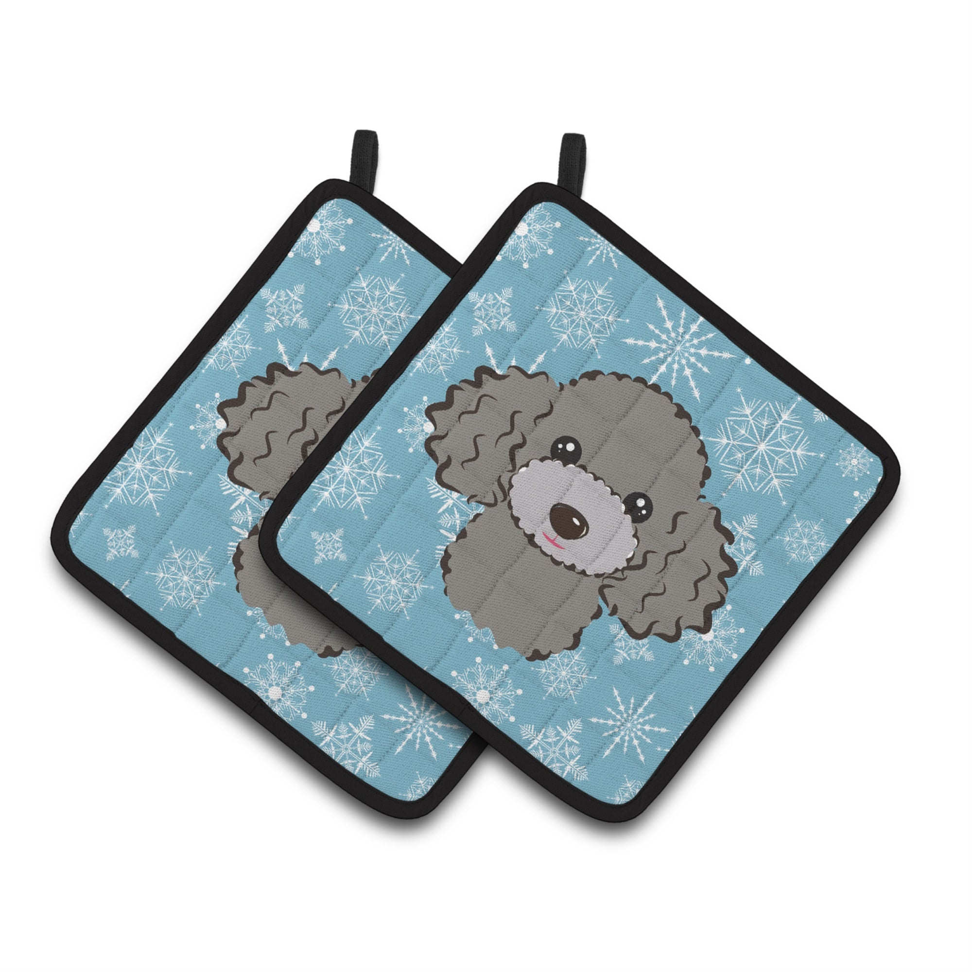 'Caroline'S Treasures Snowflake Silver Gray Poodle Pair Of Pot Holders Bb1693Pthd, 7.5Hx7.5W, Multicolor''