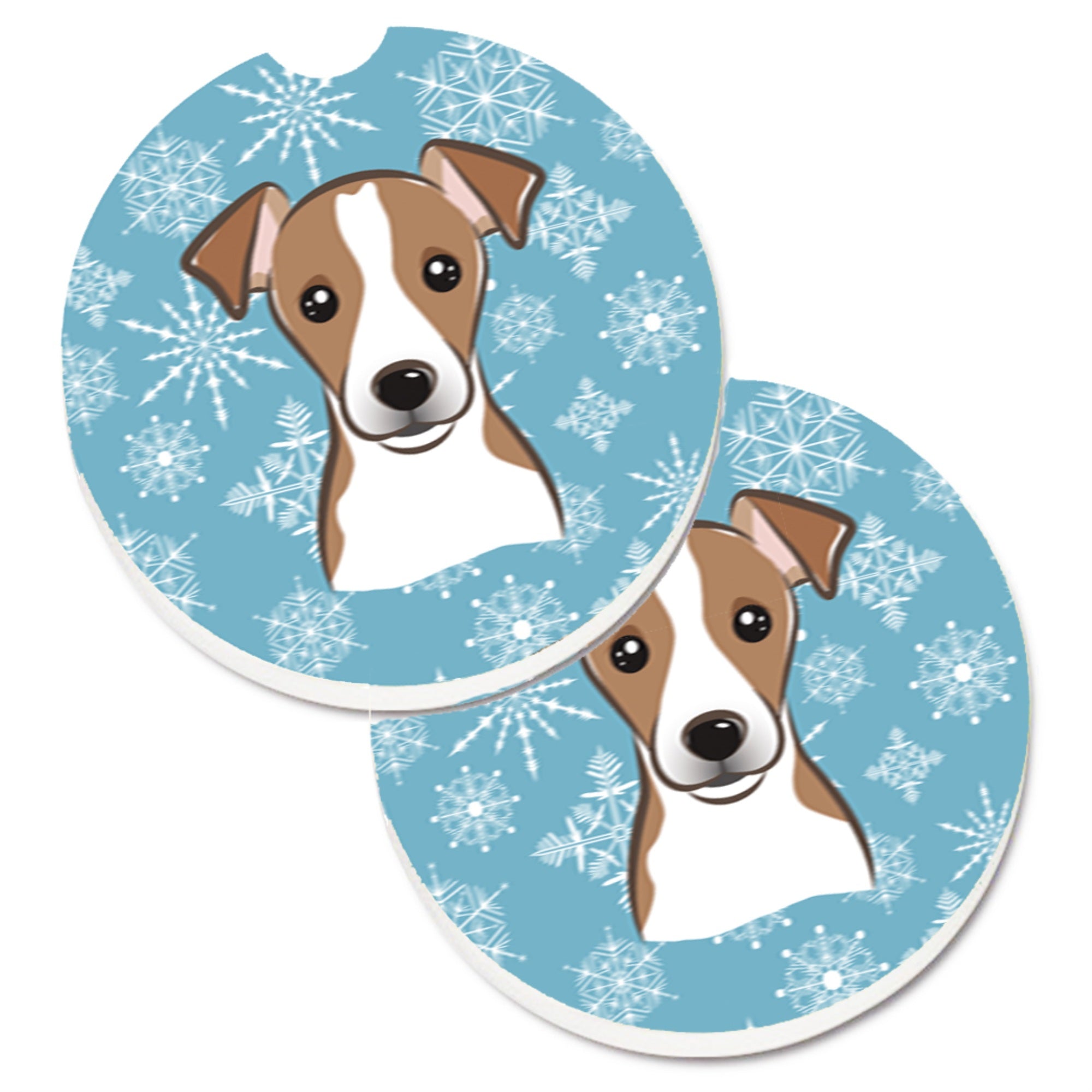 'Caroline'S Treasures Snowflake Jack Russell Terrier Set Of 2 Cup Holder Car Coasters Bb1694Carc, 2.56, Multicolor''