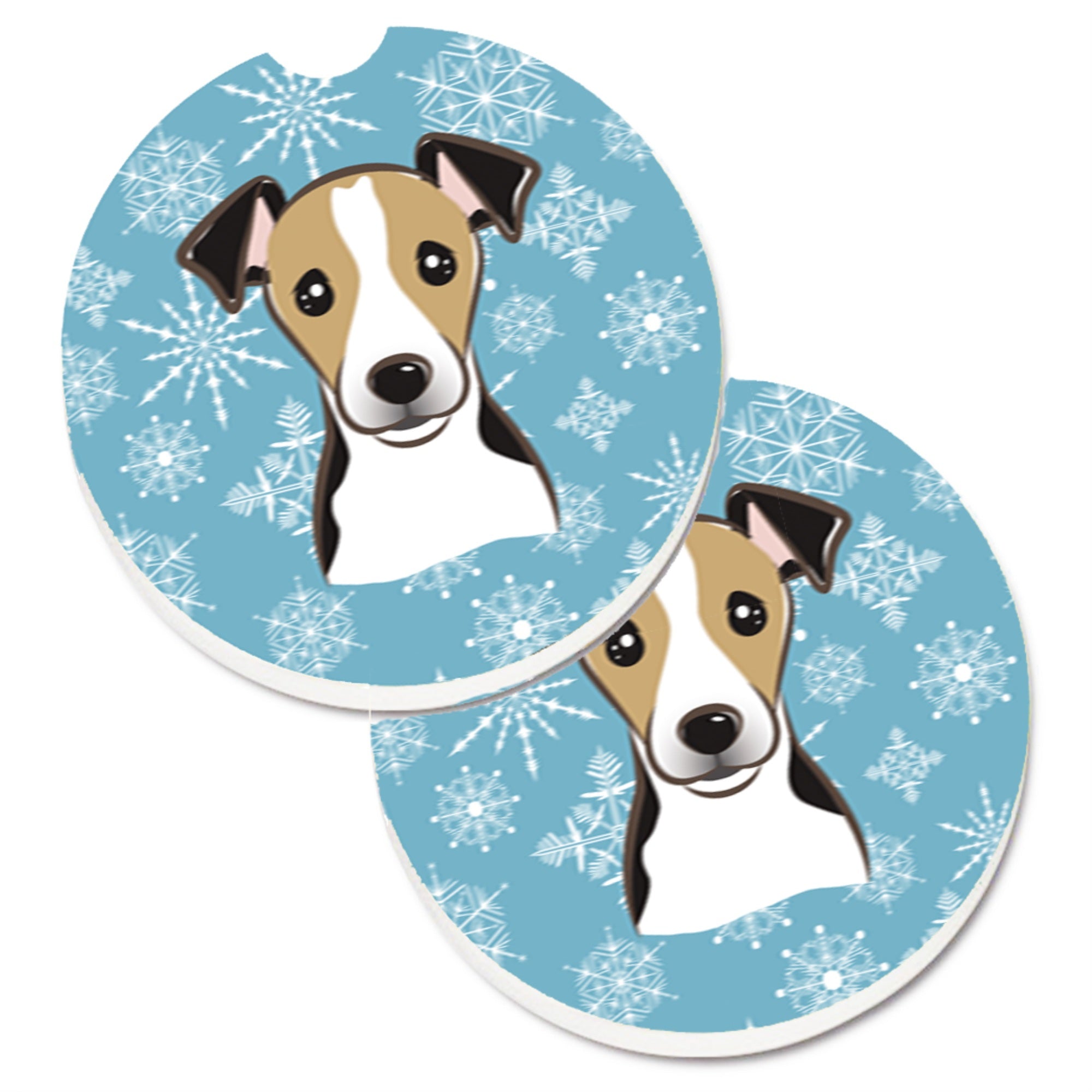 'Caroline'S Treasures Snowflake Jack Russell Terrier Set Of 2 Cup Holder Car Coasters Bb1695Carc, 2.56, Multicolor''