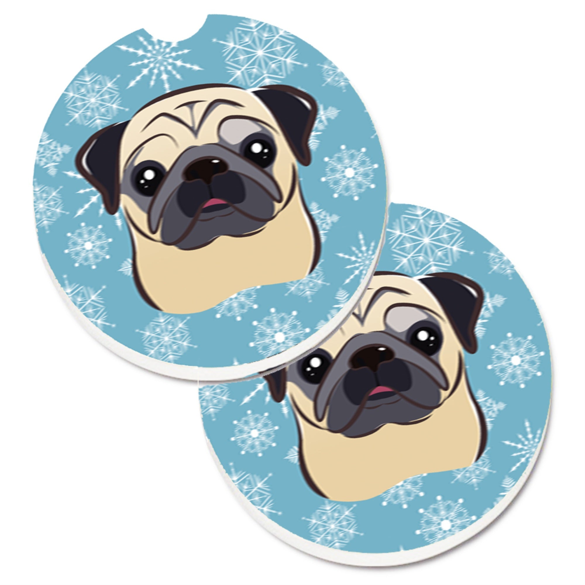 'Caroline'S Treasures Snowflake Fawn Pug Set Of 2 Cup Holder Car Coasters Bb1696Carc, 2.56, Multicolor''