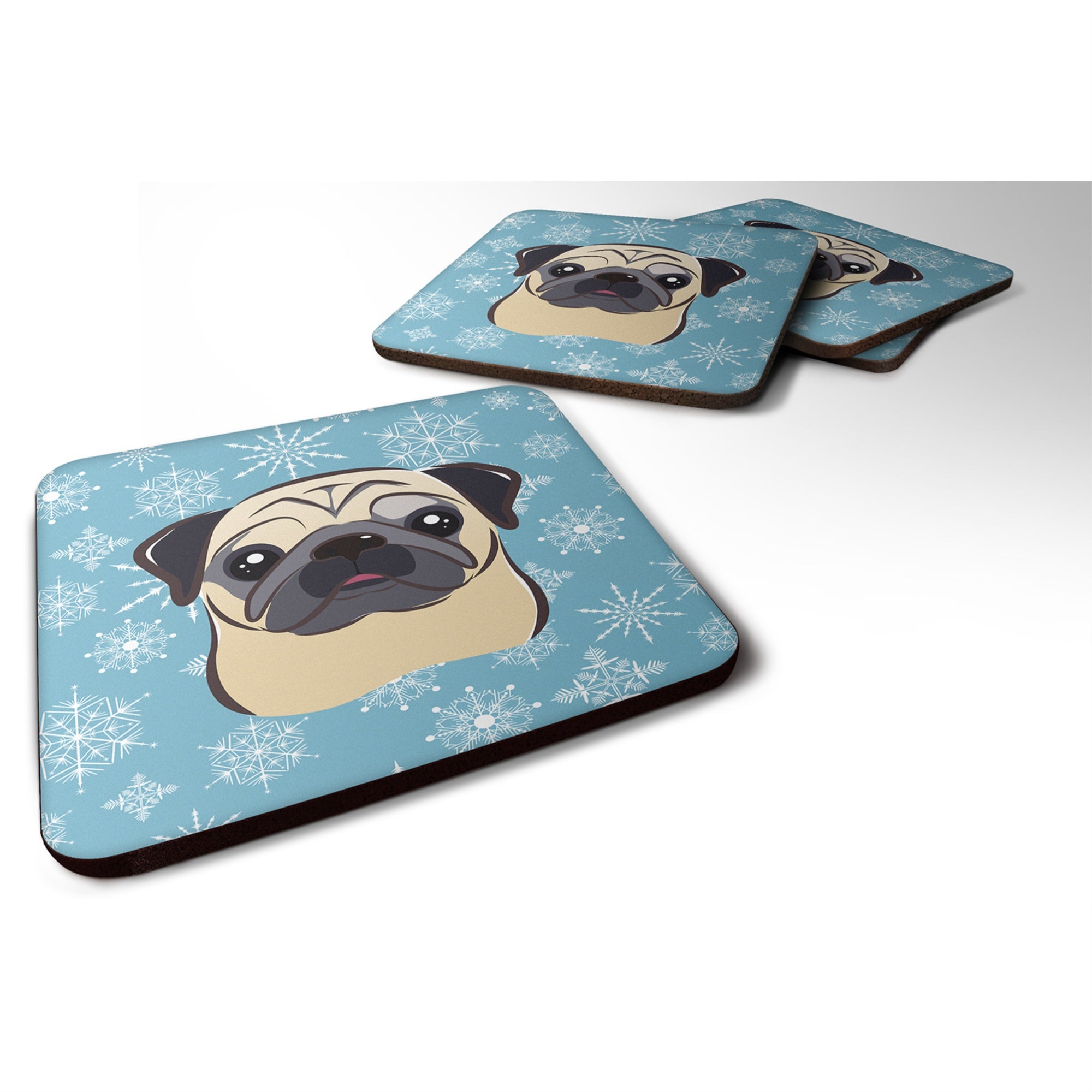 'Caroline'S Treasures Bb1696Fc Snowflake Fawn Pug Foam Coasters (Set Of 4), 3.5'''', Multicolor''