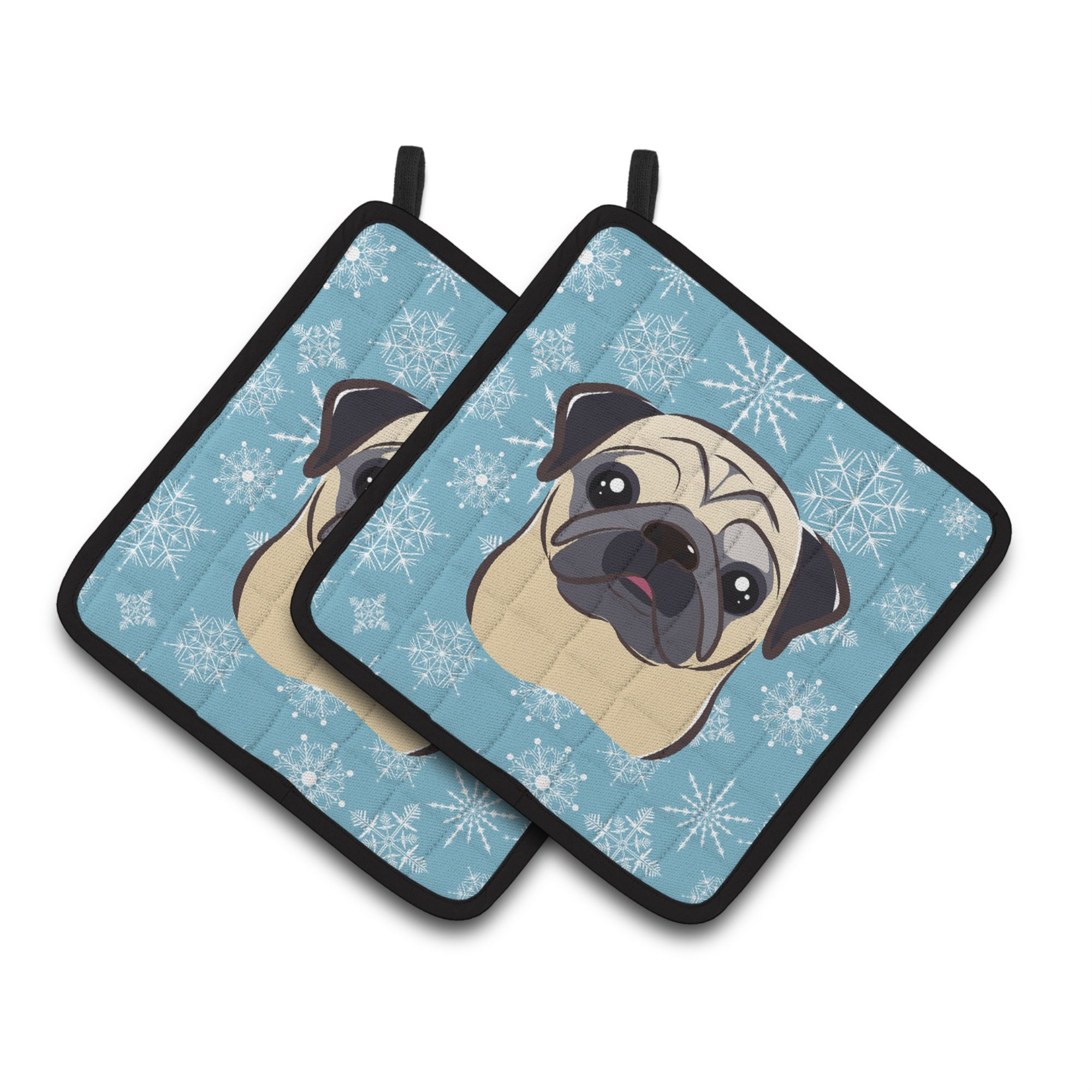 'Caroline'S Treasures Snowflake Fawn Pug Pair Of Pot Holders Bb1696Pthd, 7.5Hx7.5W, Multicolor''